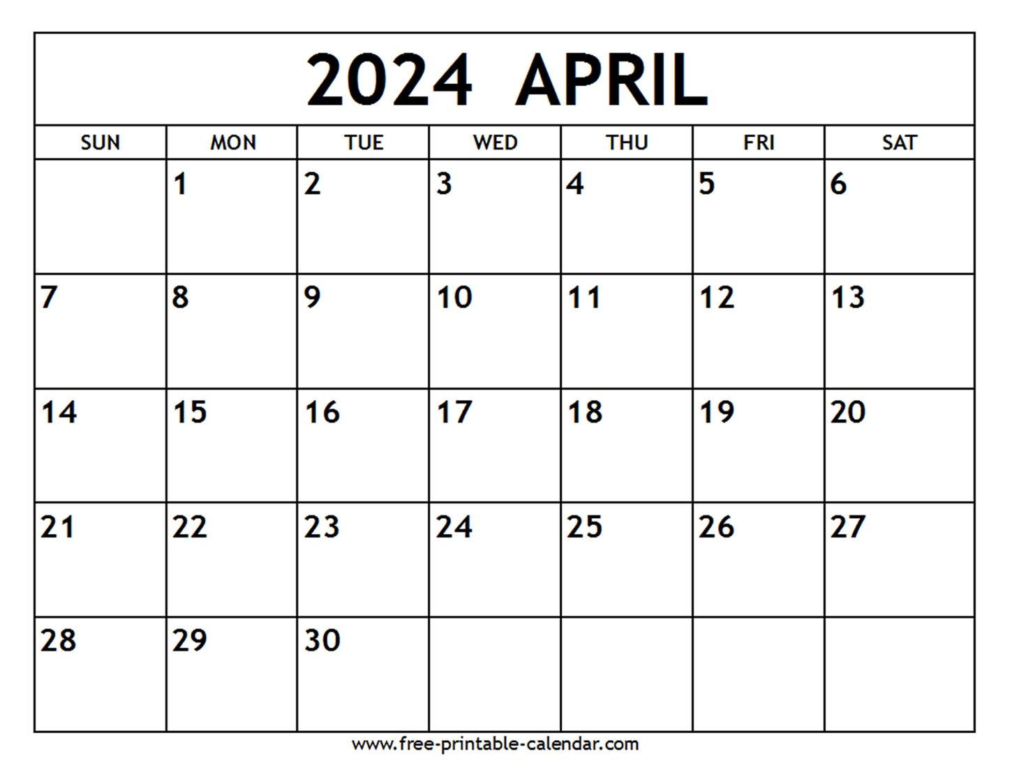 April 2024 Calendar - Free-Printable-Calendar intended for Free Printable Calendar 2024 April