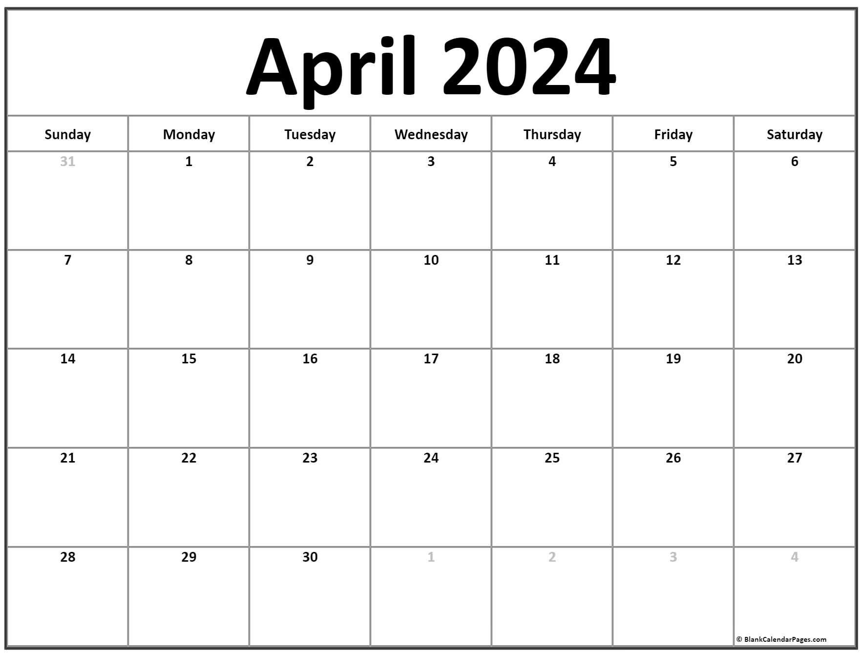 April 2024 Calendar | Free Printable Calendar with regard to Free Printable Calendar 2024 Print Free