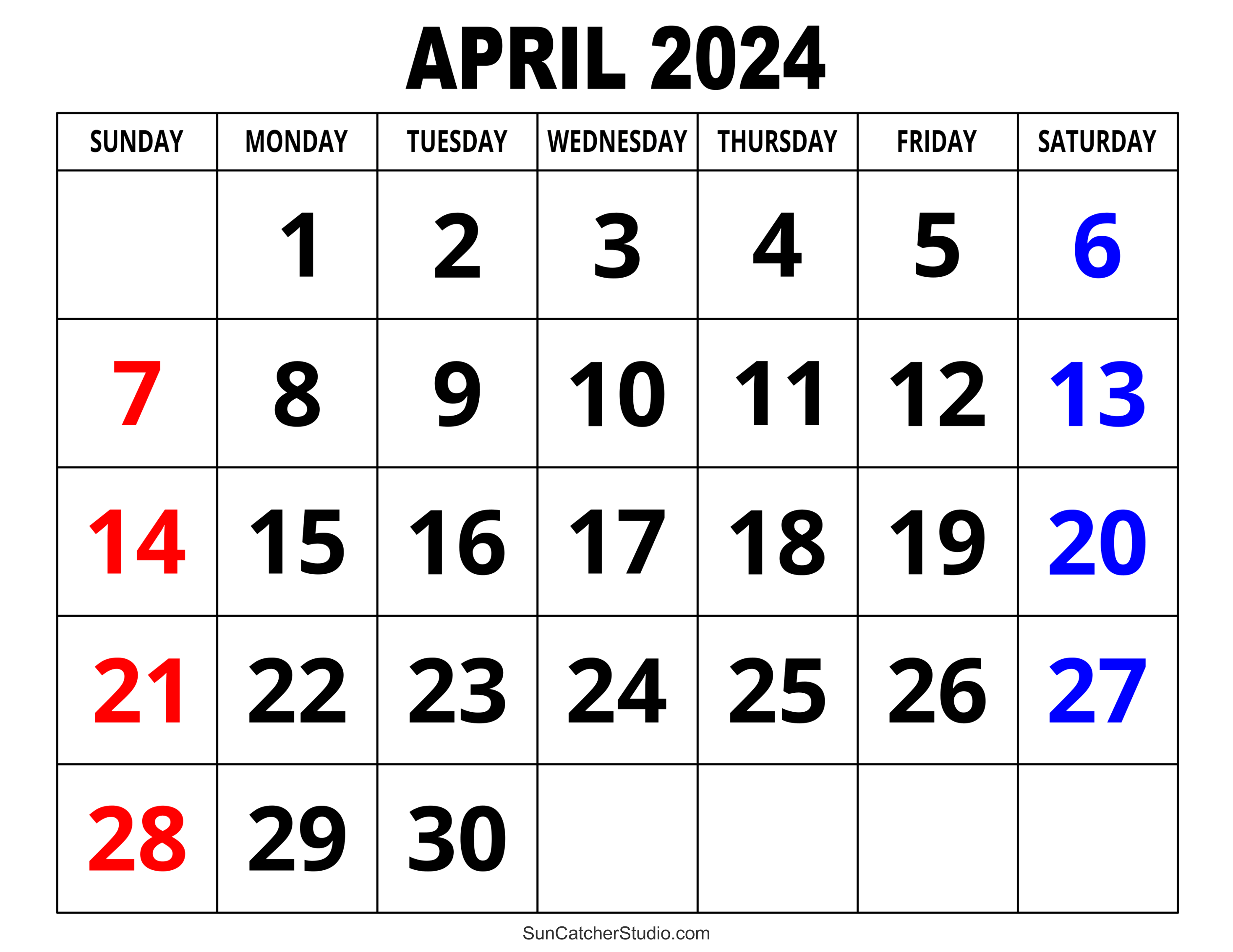 April 2024 Calendar (Free Printable) – Diy Projects, Patterns for Free Printable April 2024 Calendar Pdf
