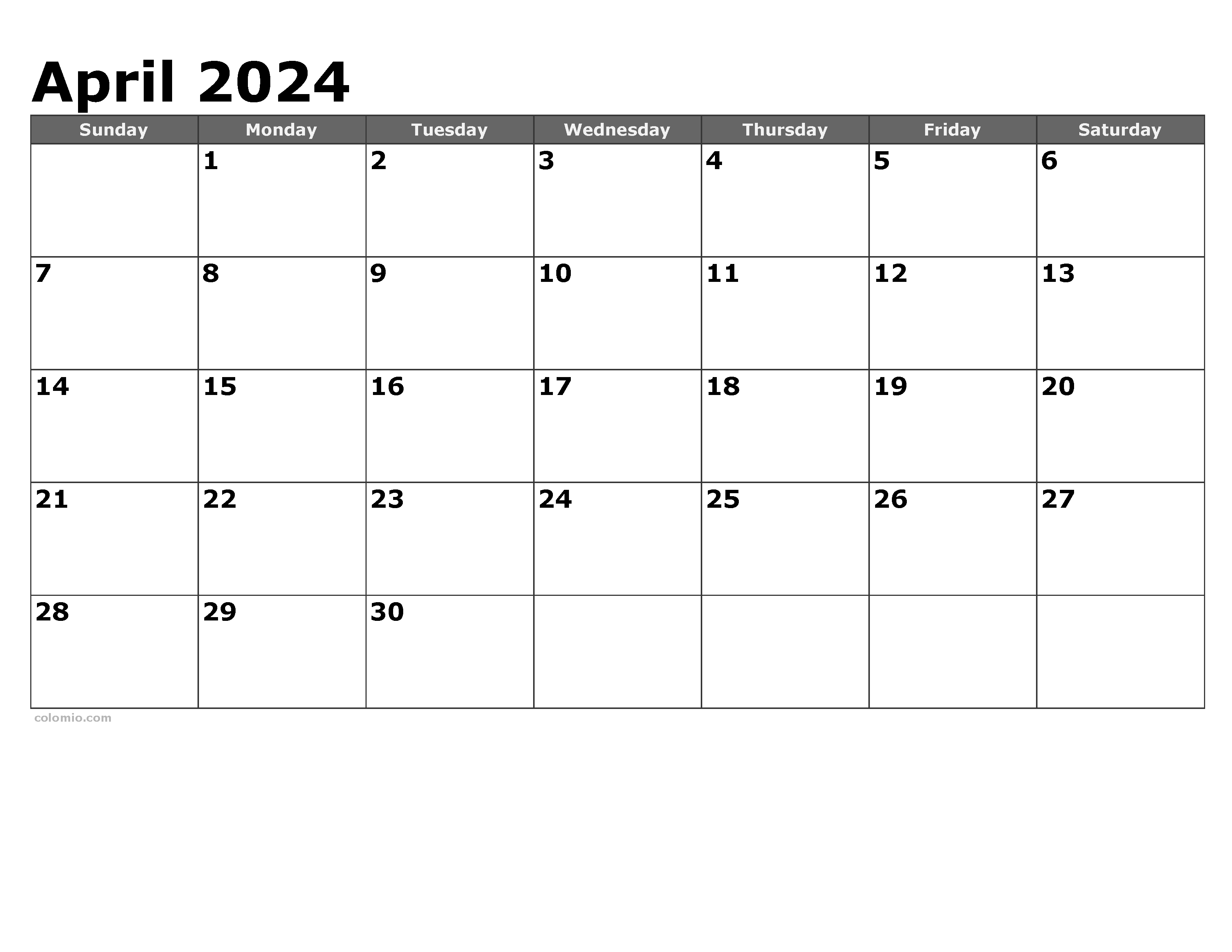 April 2024 Calendar | Free Printable Pdf, Xls And Png in Free Printable Black And White April 2024 Calendar