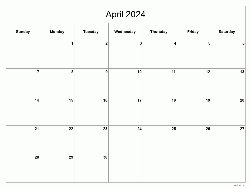 April 2024 Calendar Printable - Free Printable Calendar April 2024 To April 2024
