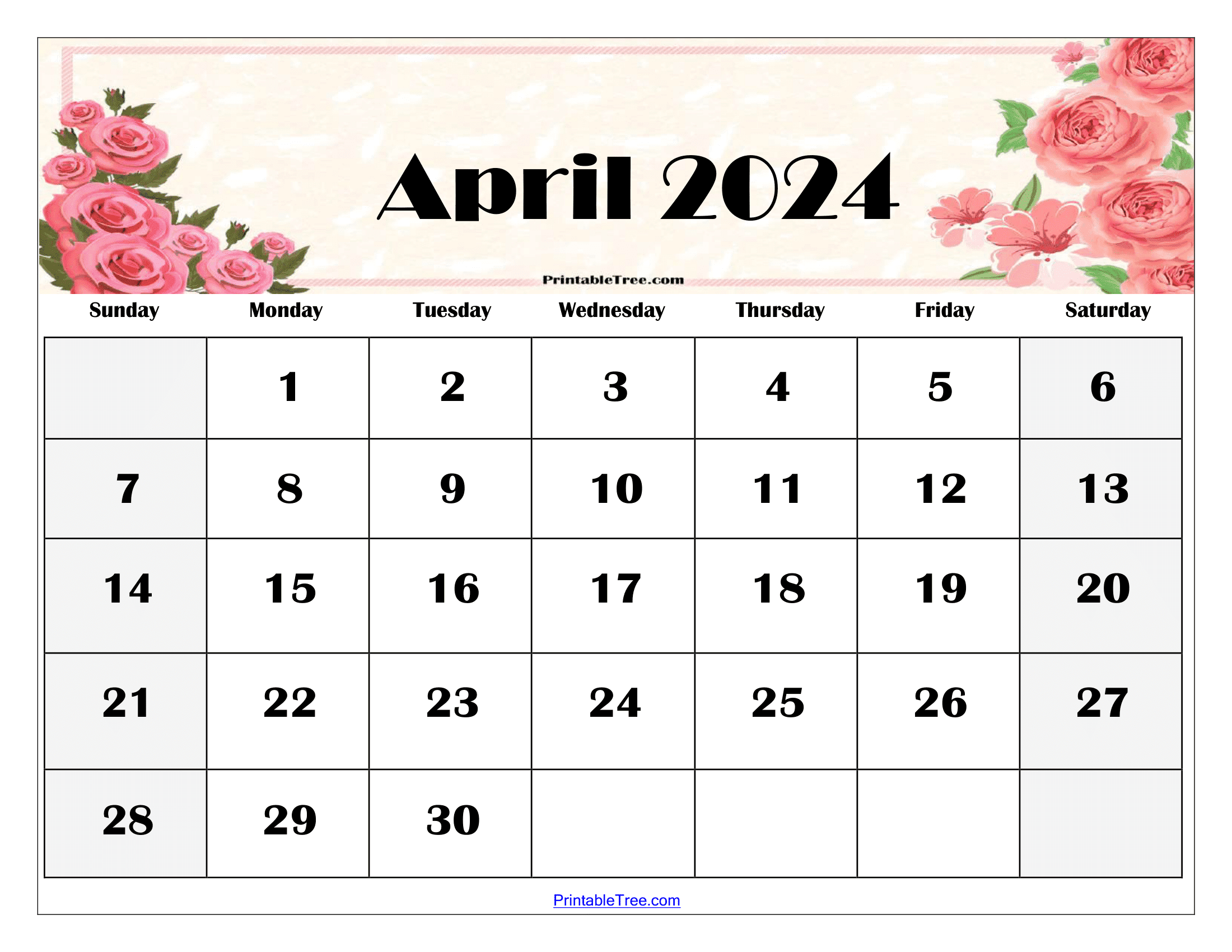 April 2024 Calendar Printable April Blank Calendar 2024 Easy To Use - Free Printable 2024 April Calendar