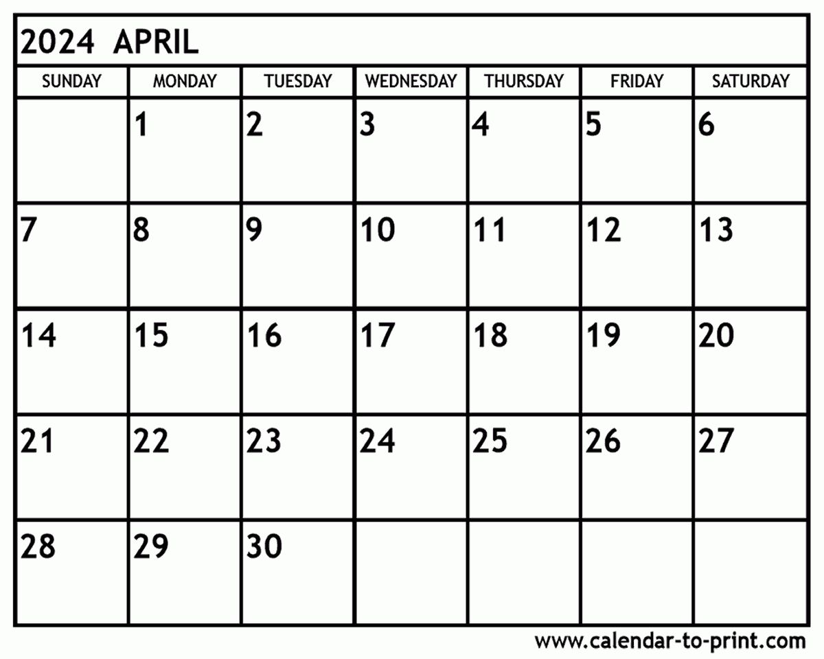 April 2024 Calendar Printable in Free Printable Calendar April2024