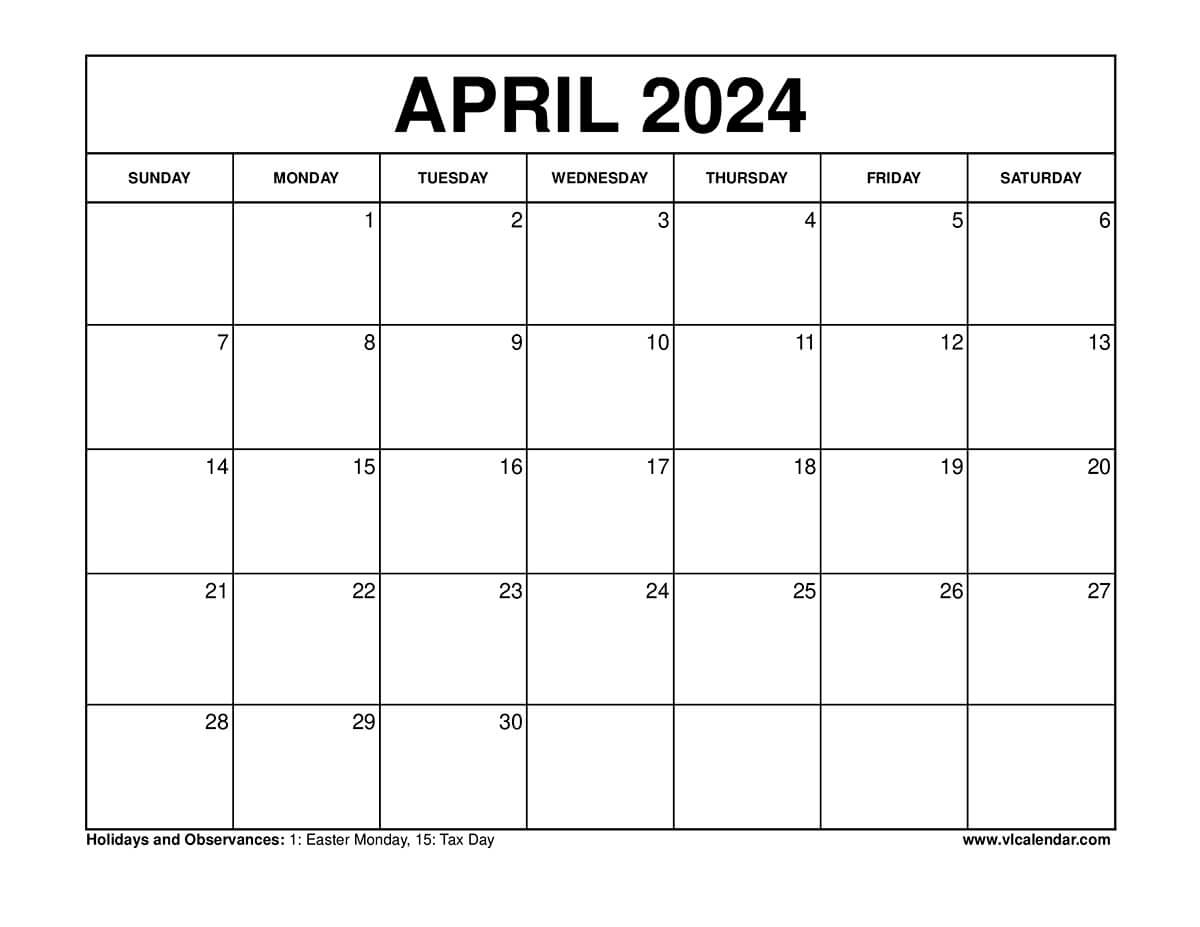 April 2024 Calendar Printable Templates With Holidays pertaining to Free Printable Calendar 2024 Vertex
