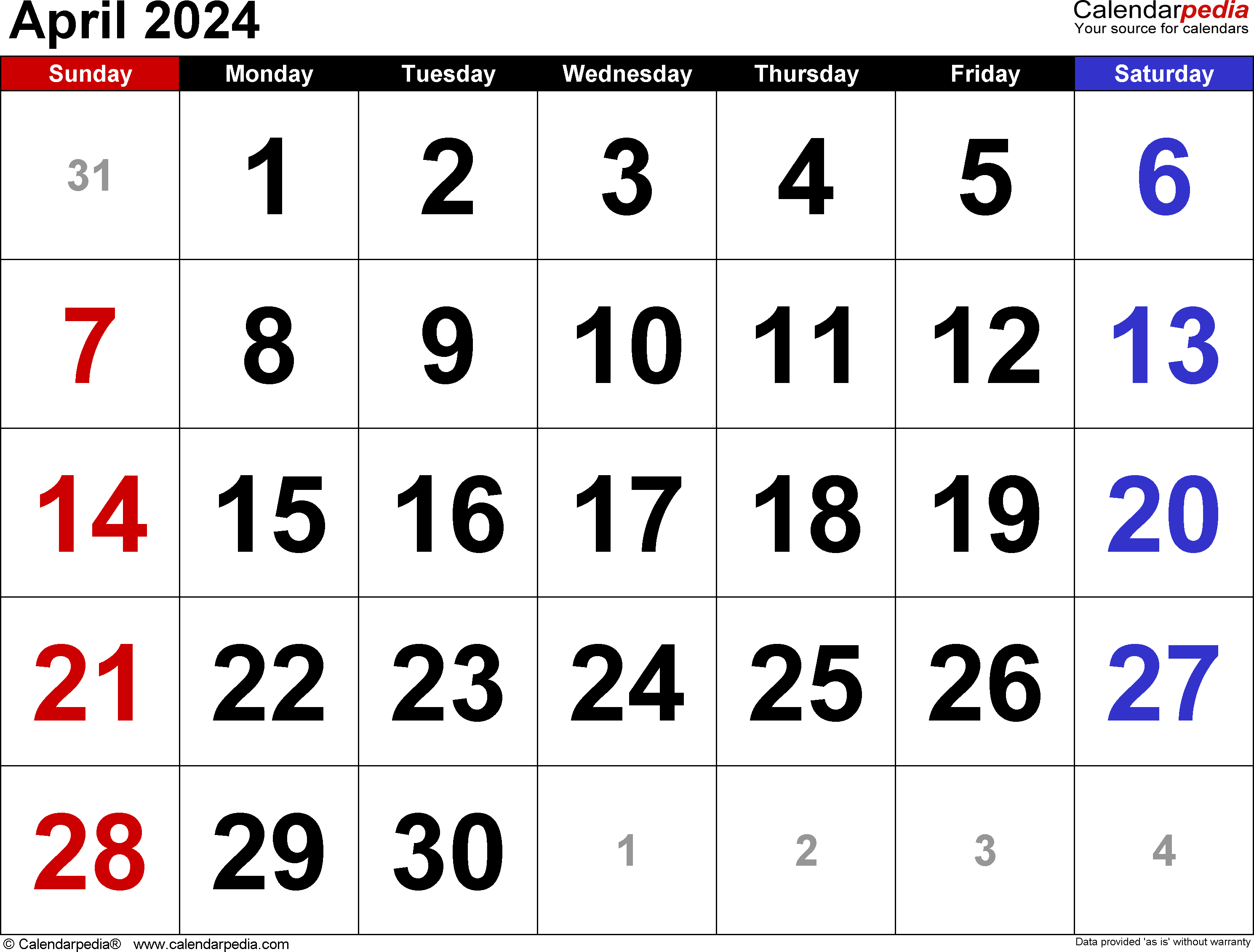 April 2024 Calendar | Templates For Word, Excel And Pdf pertaining to Free Printable April 2024 Calendar Large