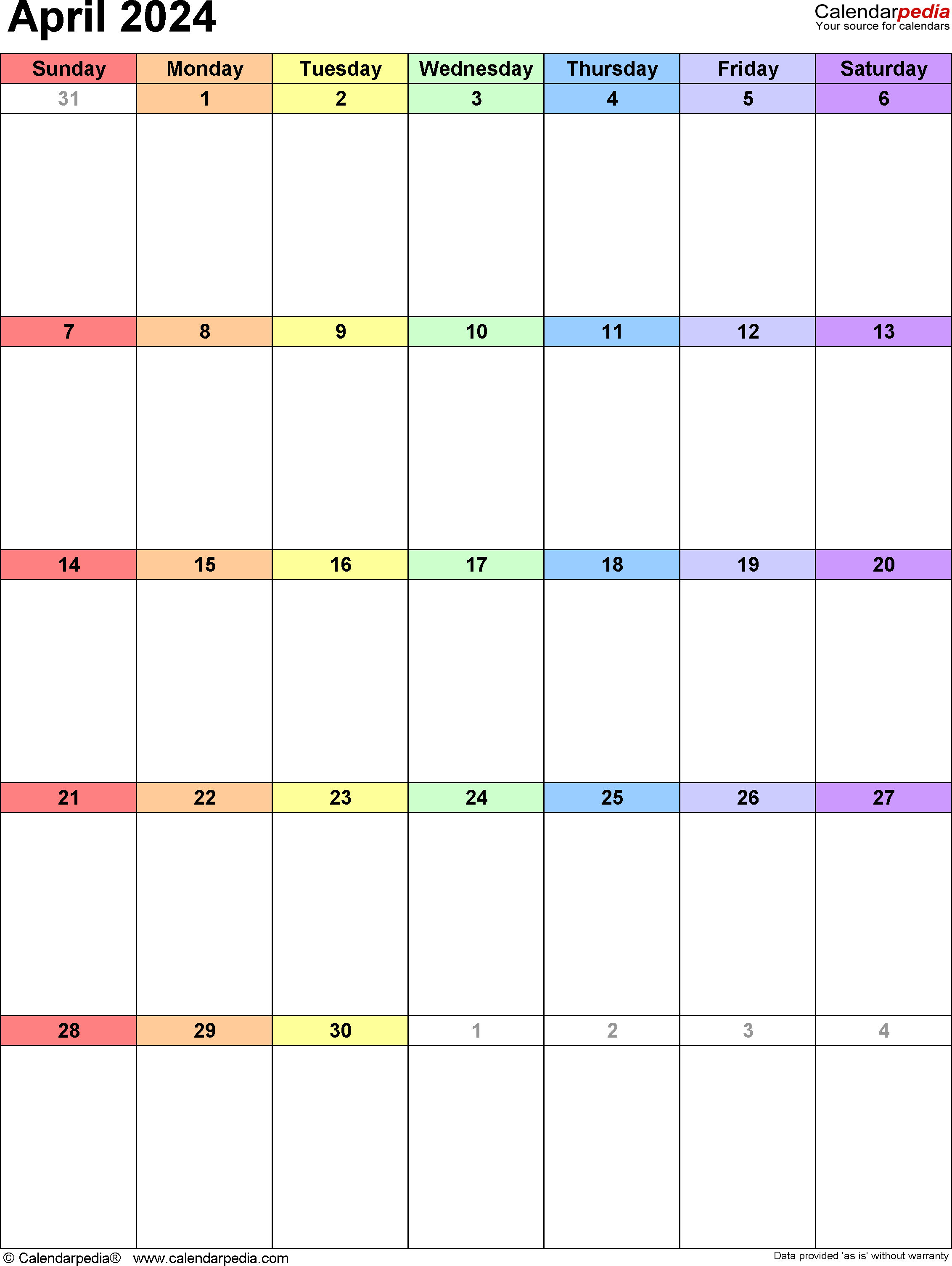 April 2024 Calendar | Templates For Word, Excel And Pdf regarding Free Printable Calendar April 2024 Portrait
