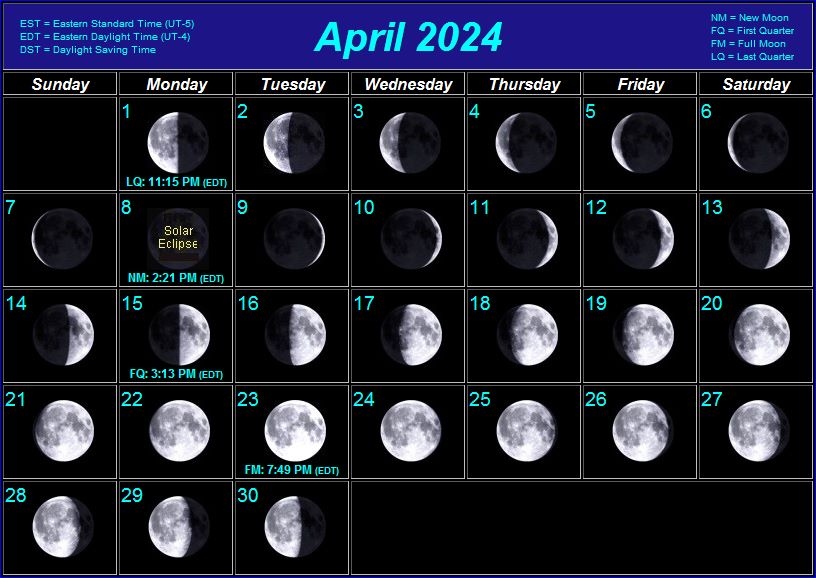 April 2024 Calendar With Moon Phases 2024 CALENDAR PRINTABLE - Free Printable 2024 Moon Calendar