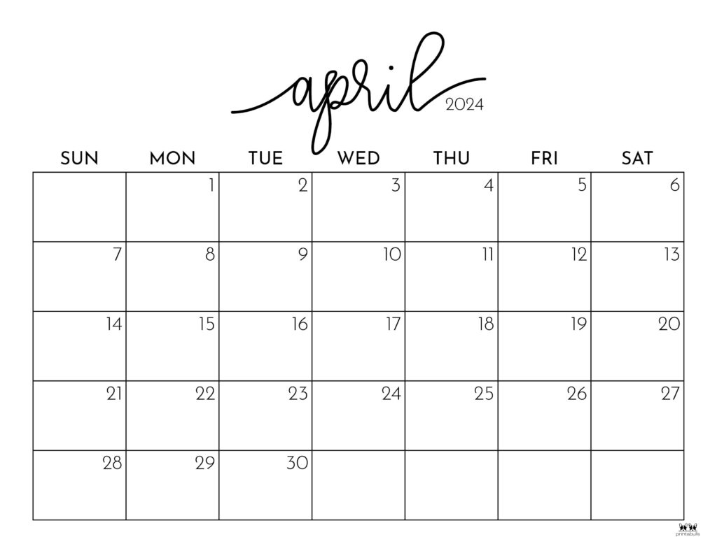 April 2024 Calendars - 50 Free Printables | Printabulls for Free Printable Calendar April May 2024