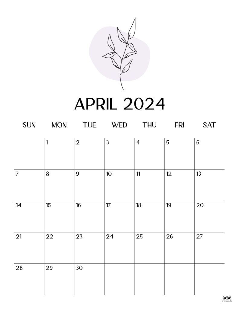 April 2024 Calendars - 50 Free Printables | Printabulls with Free Printable April 2024 Easter Calendar