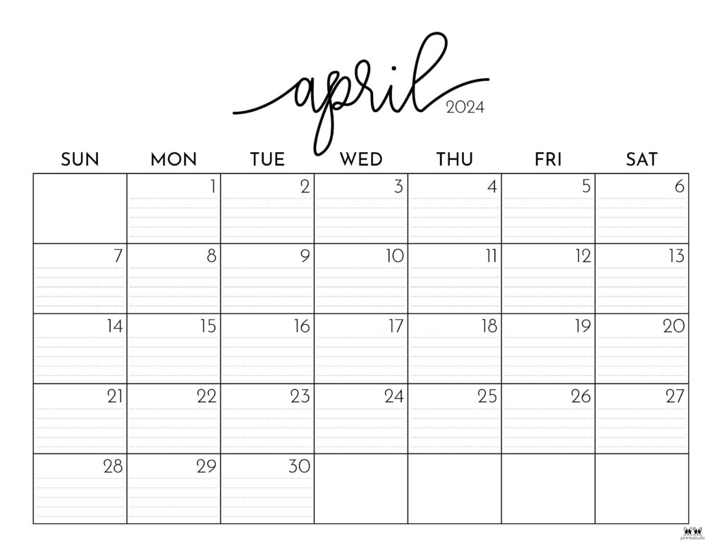 April 2024 Calendars - 50 Free Printables | Printabulls within Free Printable April 2024 Calendar Large