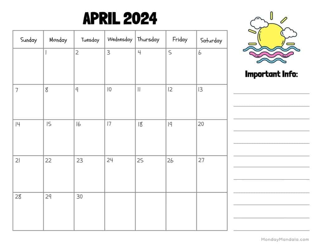 April 2024 Calendars (52 Free Pdf Printables) in Free Printable Calendar April 2024 Landscape
