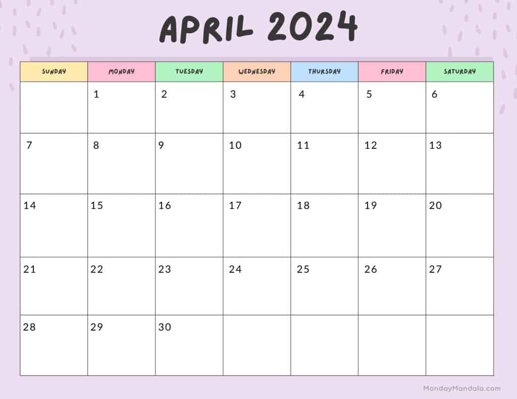 April 2024 Calendars (52 Free Pdf Printables) inside Free Printable Calendar April 2024 Landscape