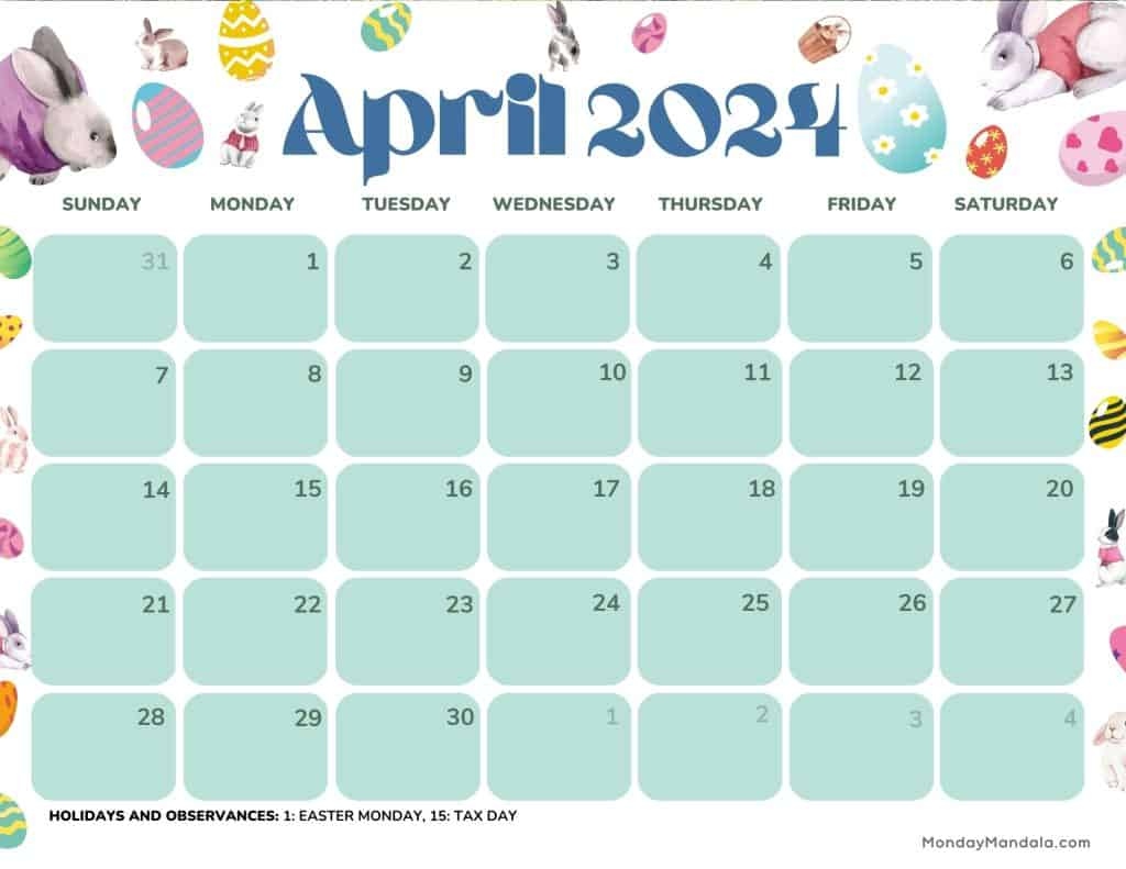 April 2024 Calendars (52 Free Pdf Printables) with regard to Free Printable April 2024 Easter Calendar