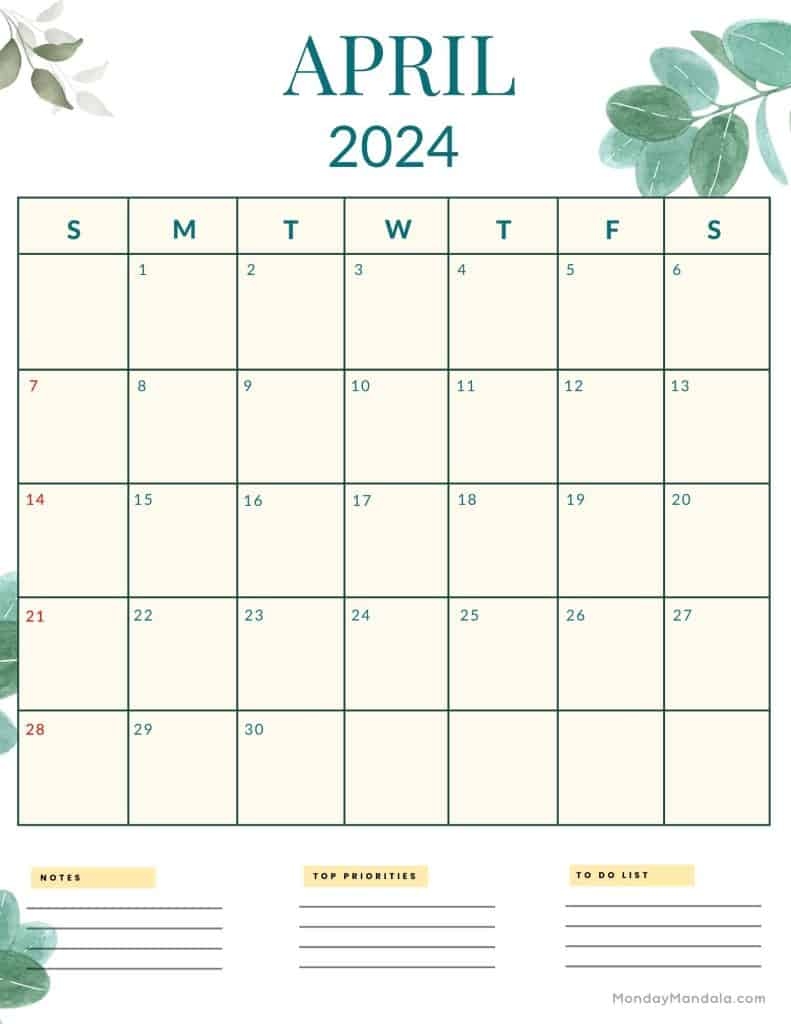 April 2024 Calendars (52 Free Pdf Printables) with regard to Free Printable Calendar April 2024 Portrait