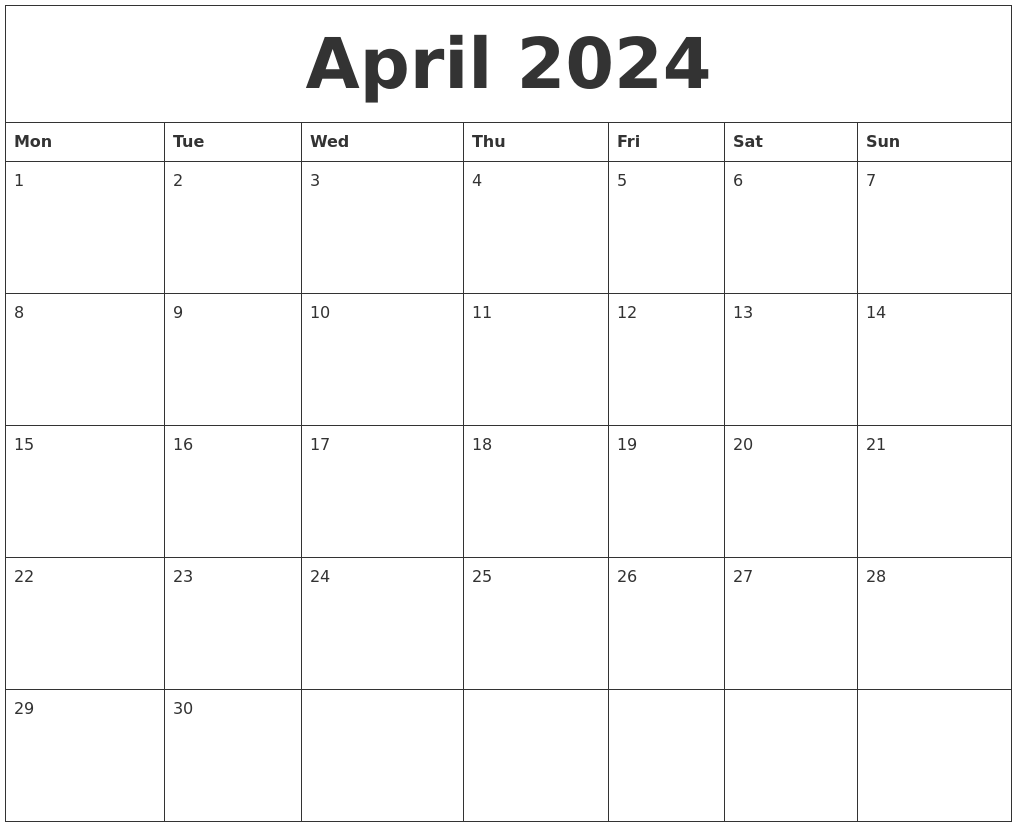 April 2024 Free Printable Calenders - Free Printable 2024 Calenders With Leaves