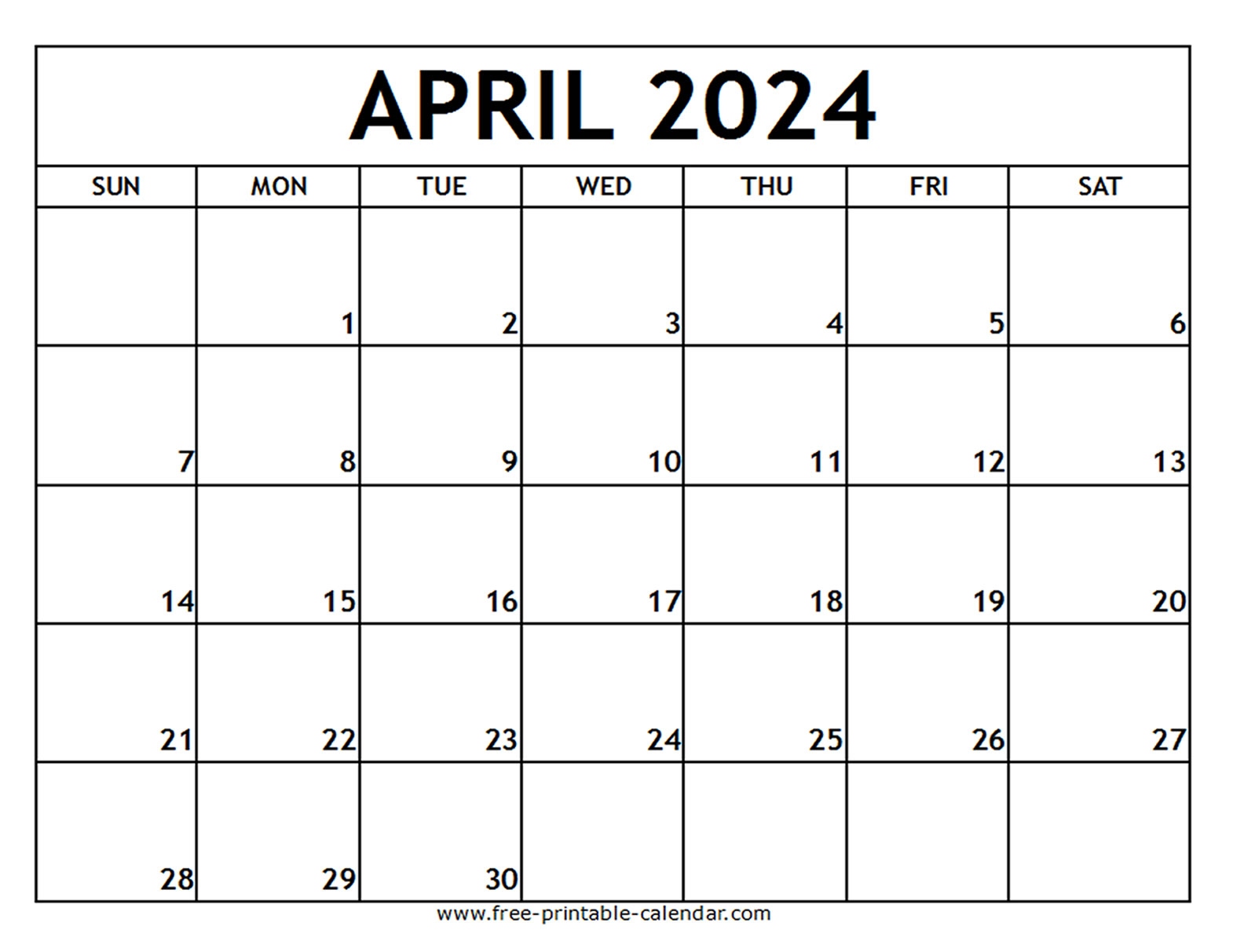 April 2024 Printable Calendar - Free-Printable-Calendar for Free Printable Calendar 2024 April