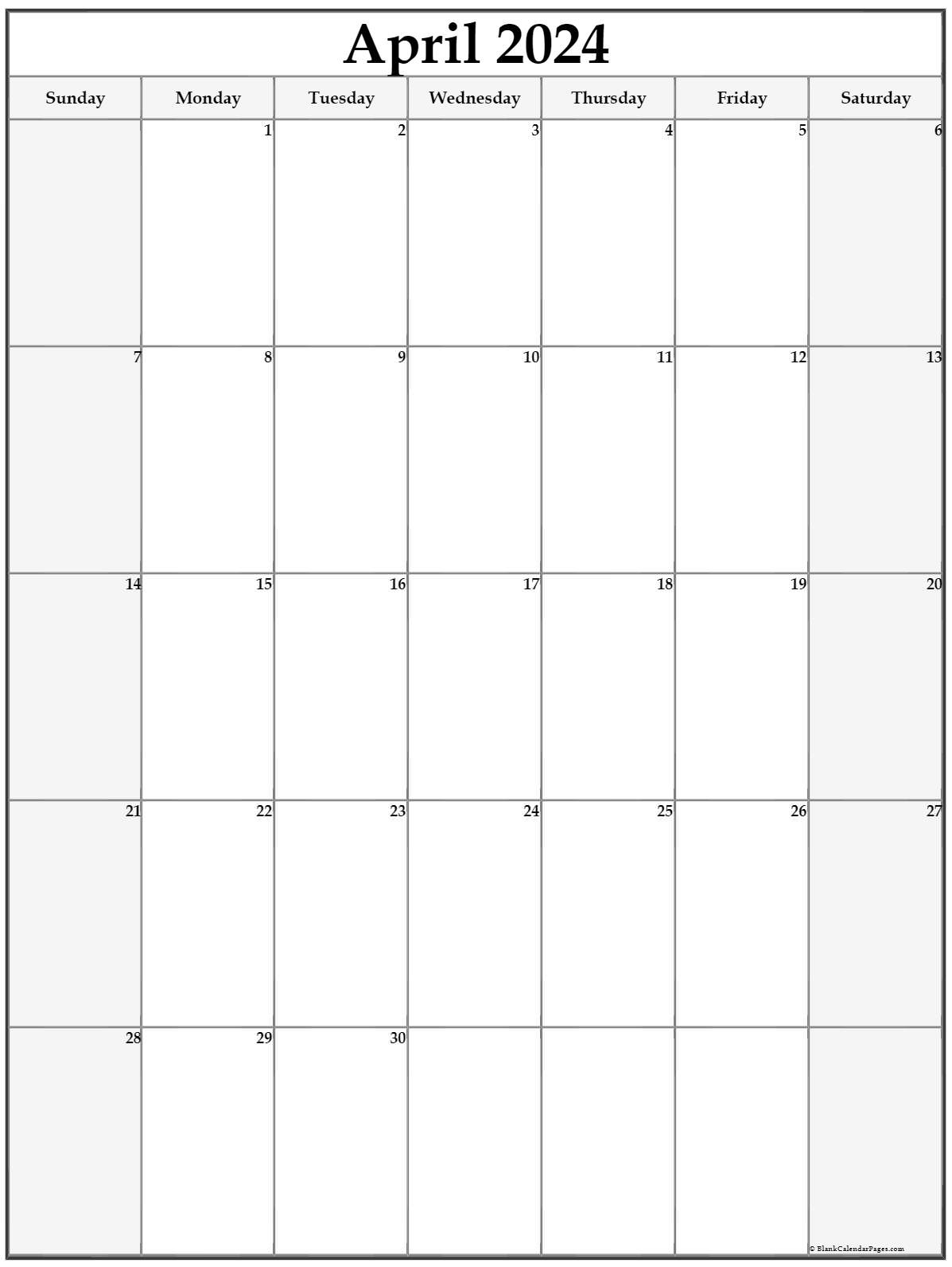 April 2024 Vertical Calendar | Portrait pertaining to Free Printable Calendar April 2024 Portrait