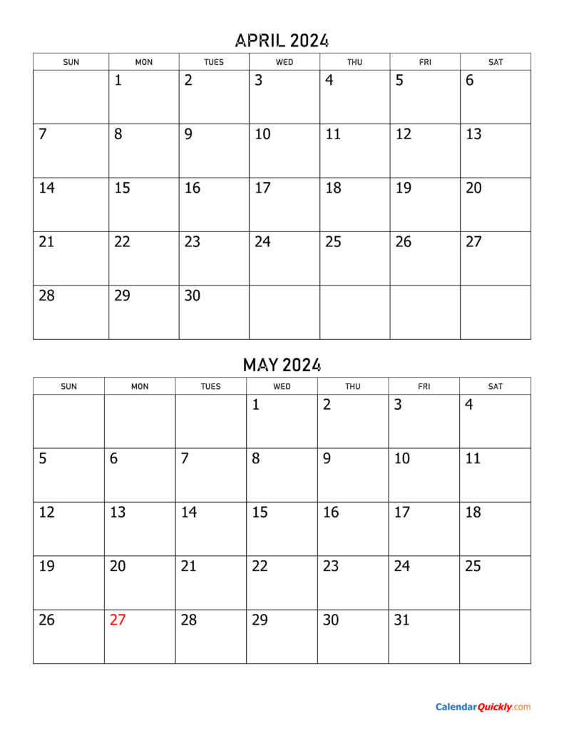 Free Printable April And May 2024 Calendar | Printable Calendar