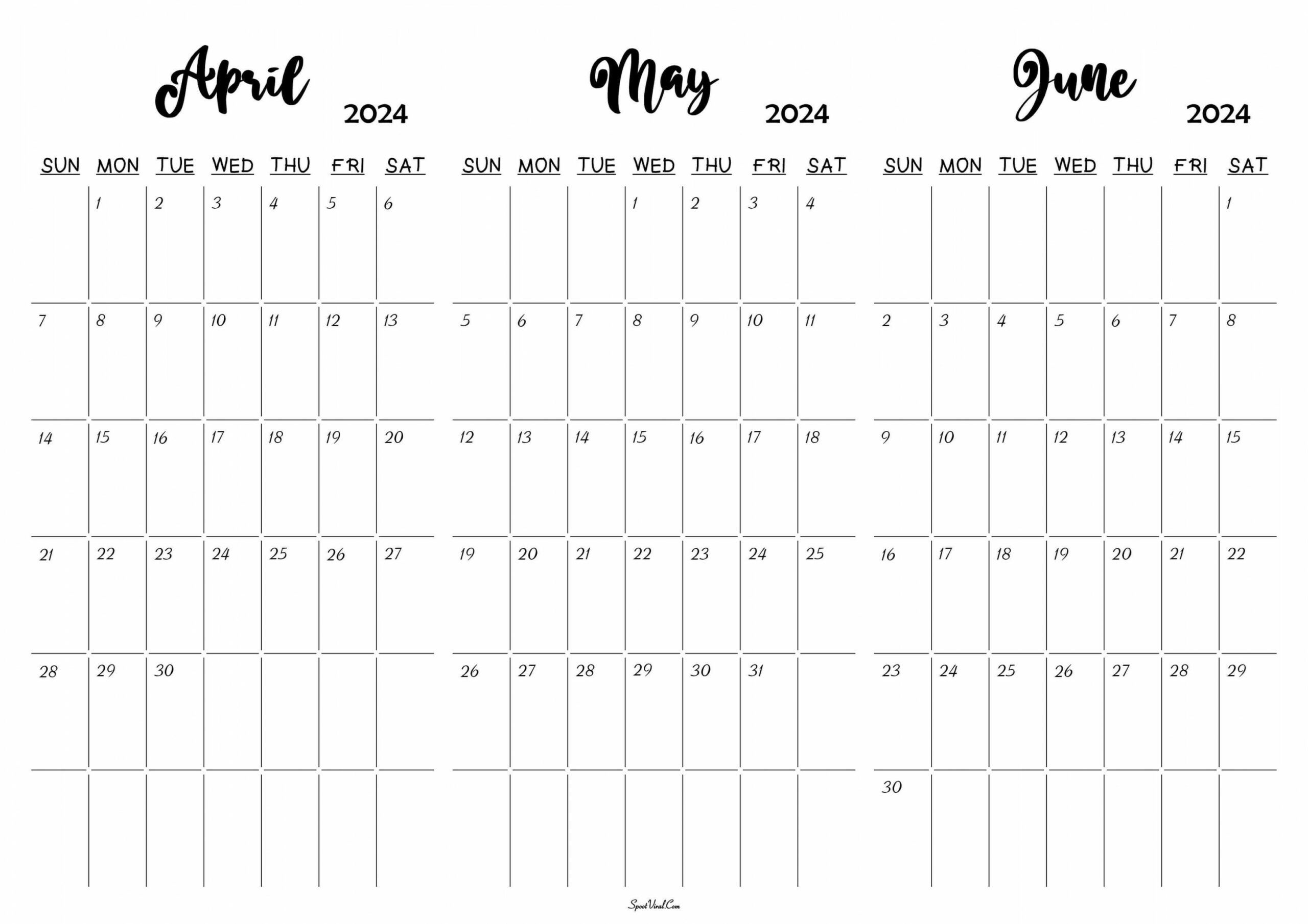 April May June 2024 Calendar | June Calendar Printable, Days In with Free Printable Calendar April May June 2024