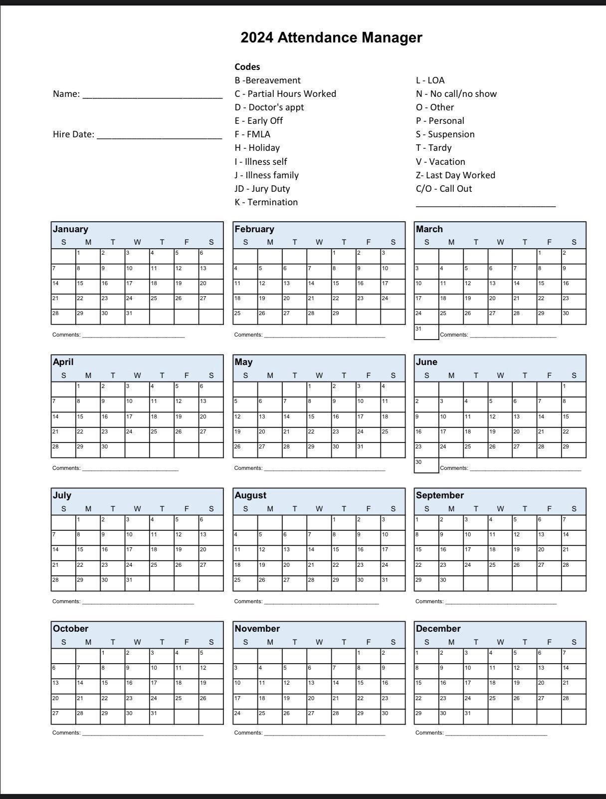 Attendance Calendar - Etsy with regard to Free Printable Attendance Calendar 2024-2025