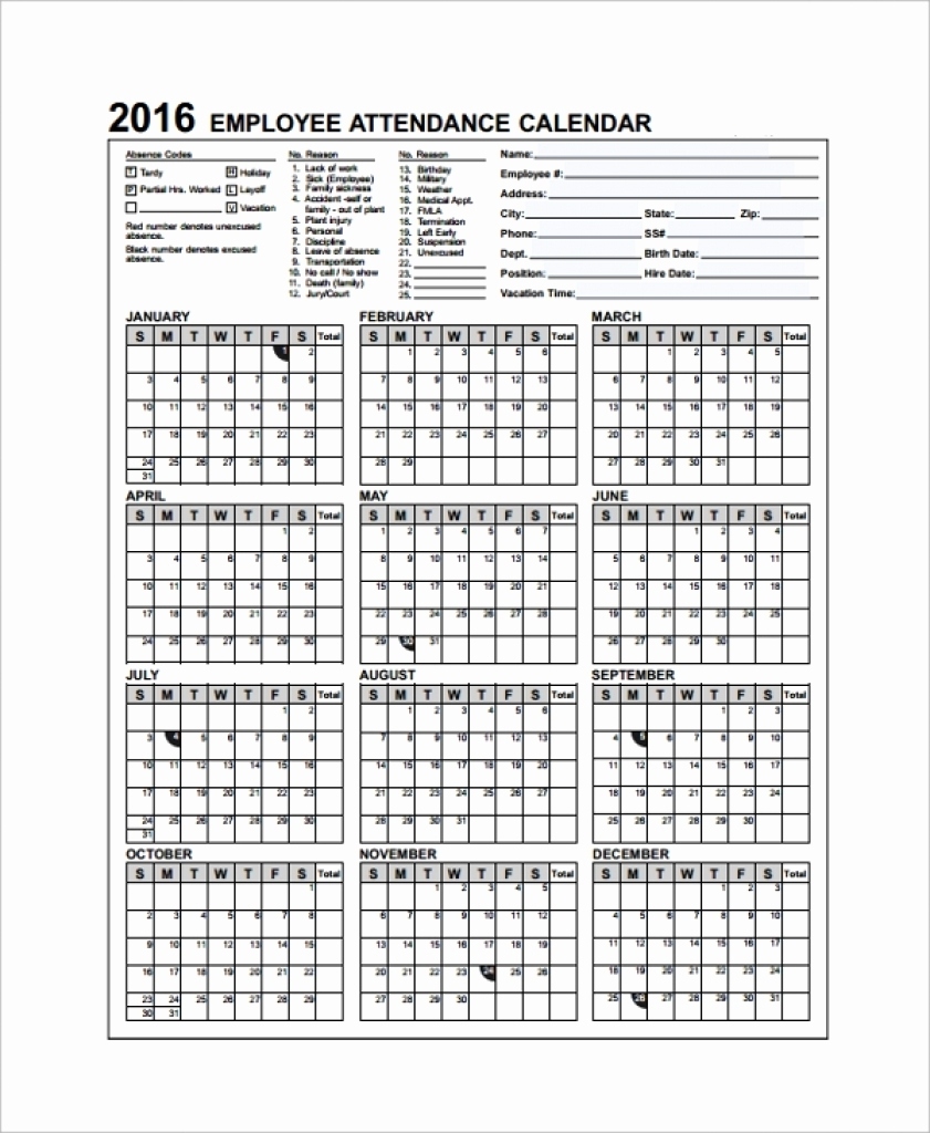 Attendance Calendar Template - Free Printable Attendance Calendar 2024