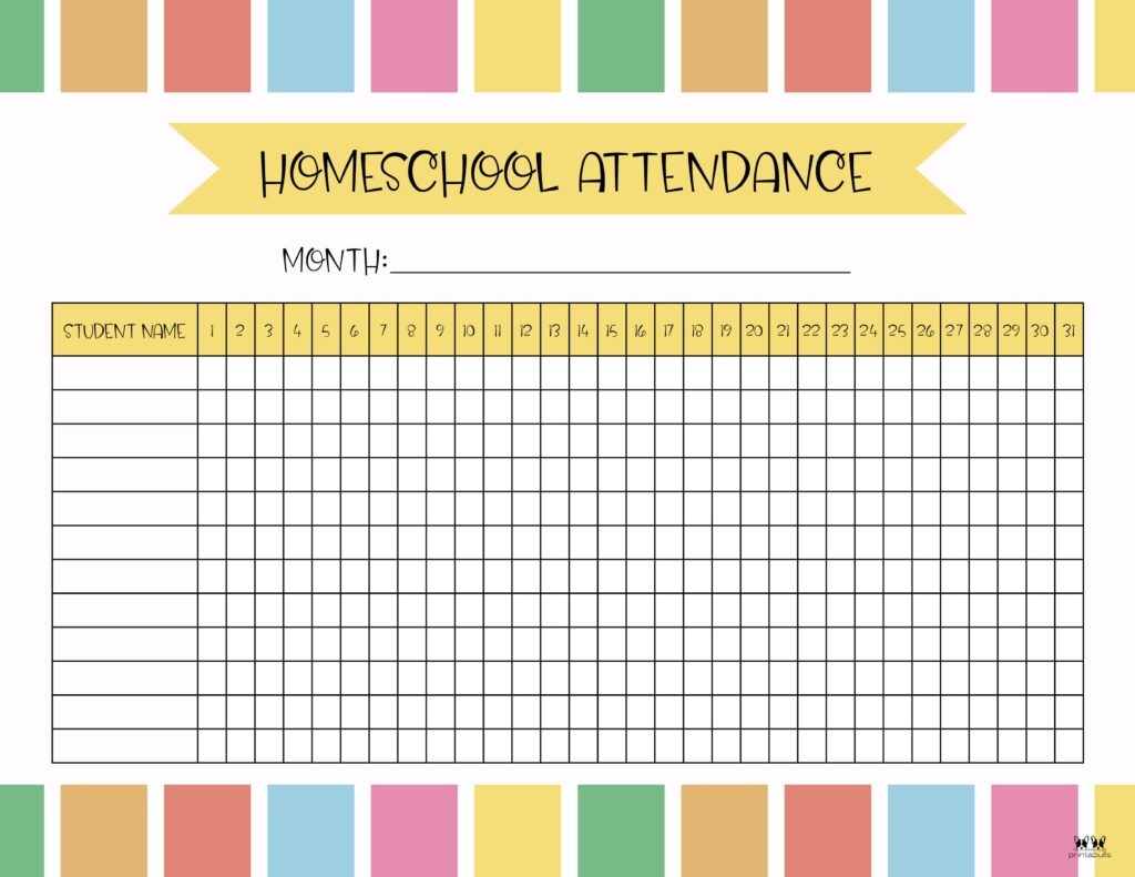 Attendance Sheets - 52 Free Printables | Printabulls pertaining to Free Printable Attendance Calendar 2024 Homeschool