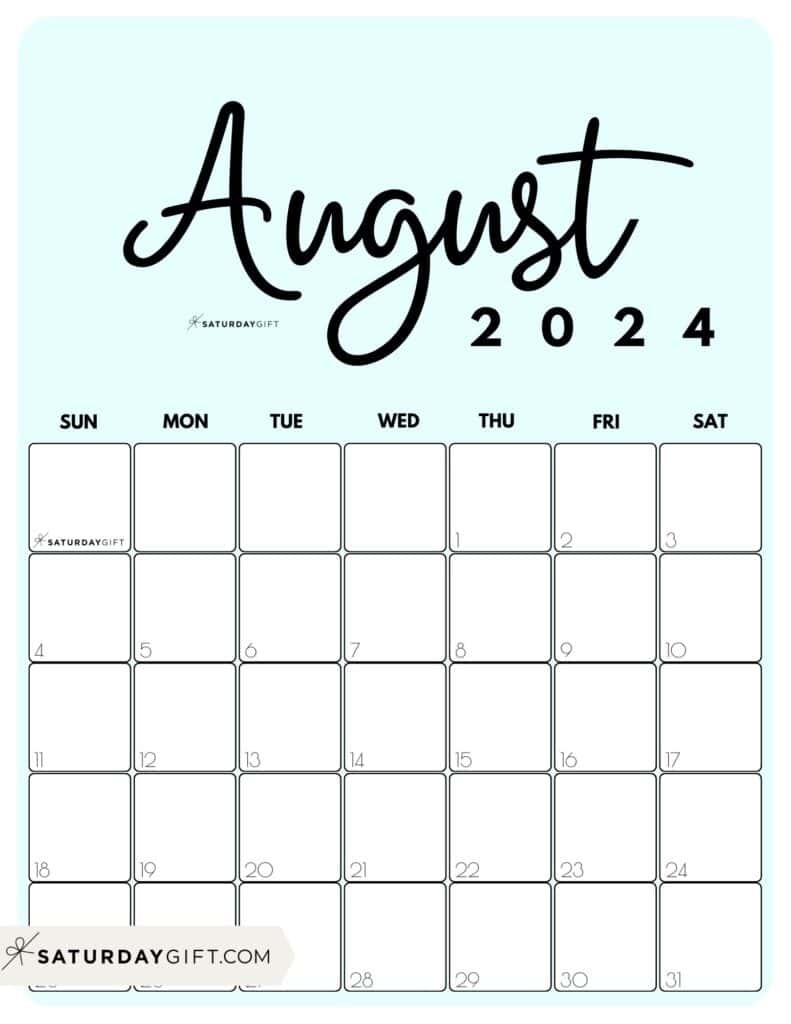 August 2024 Calendar - 20 Cute &amp;amp; Free Printables | Saturdaygift in Free Printable August 2024 Calendar Cute