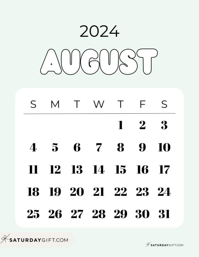 August 2024 Calendar - 20 Cute &amp;amp; Free Printables | Saturdaygift in Free Printable August Lunar Calendar 2024