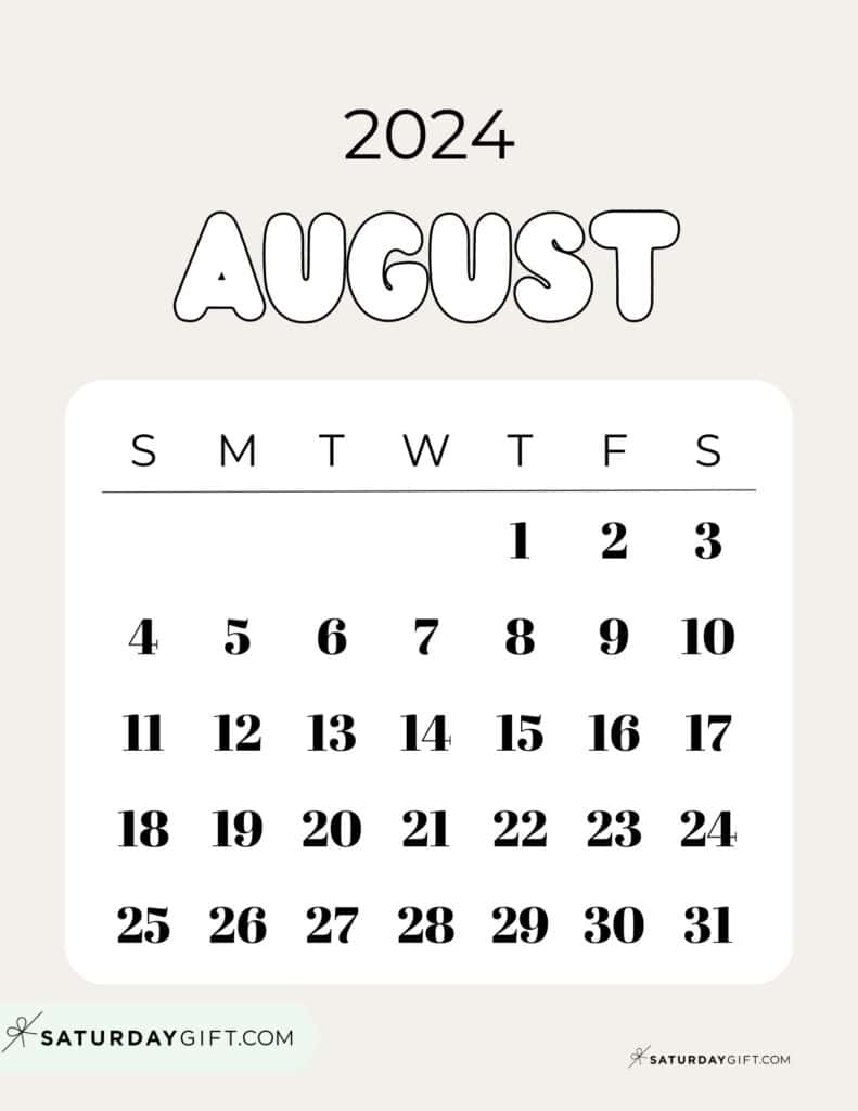 August 2024 Calendar - 20 Cute &amp;amp; Free Printables | Saturdaygift pertaining to Free Printable Calendar August 2024 To July 202