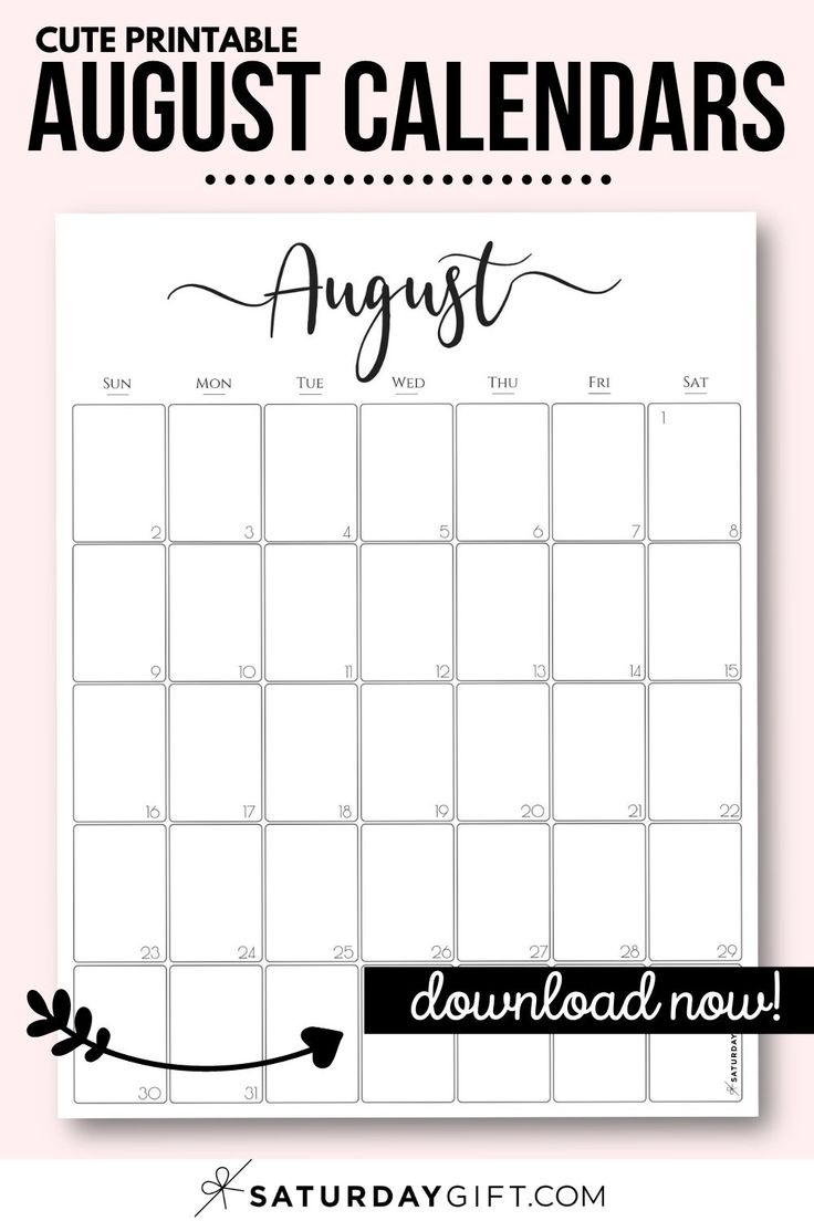 August 2024 Calendar - 20 Cute &amp;amp; Free Printables | Saturdaygift within Free Printable Black And White August 2024 Calendar
