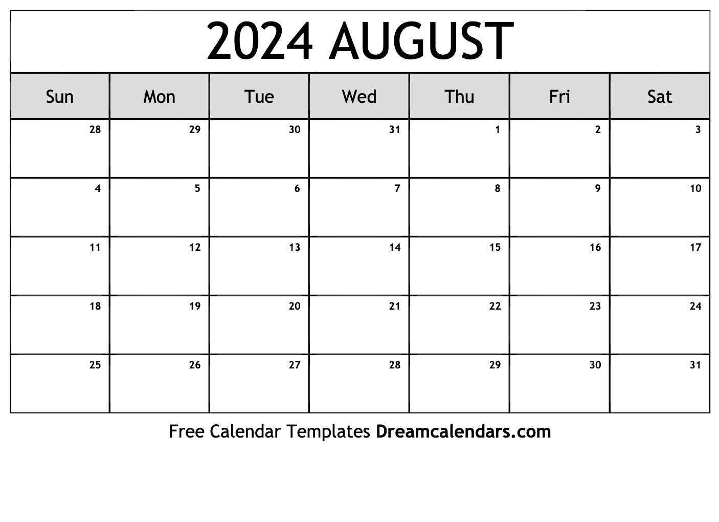 August 2024 Calendar | Free Blank Printable With Holidays in Free Printable August 2024 Blank Calendar