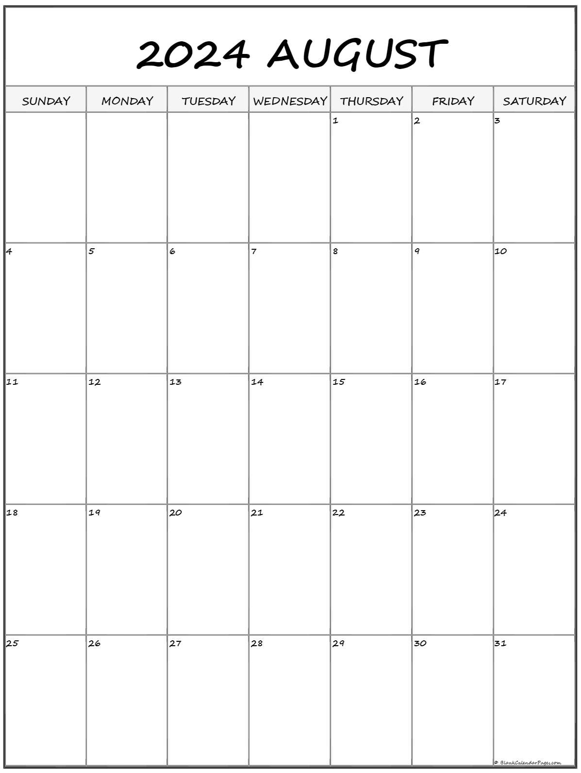 August 2024 Calendar Free Printable Calendar August 2024 Calendar - Free Printable Blank August Calendar 2024