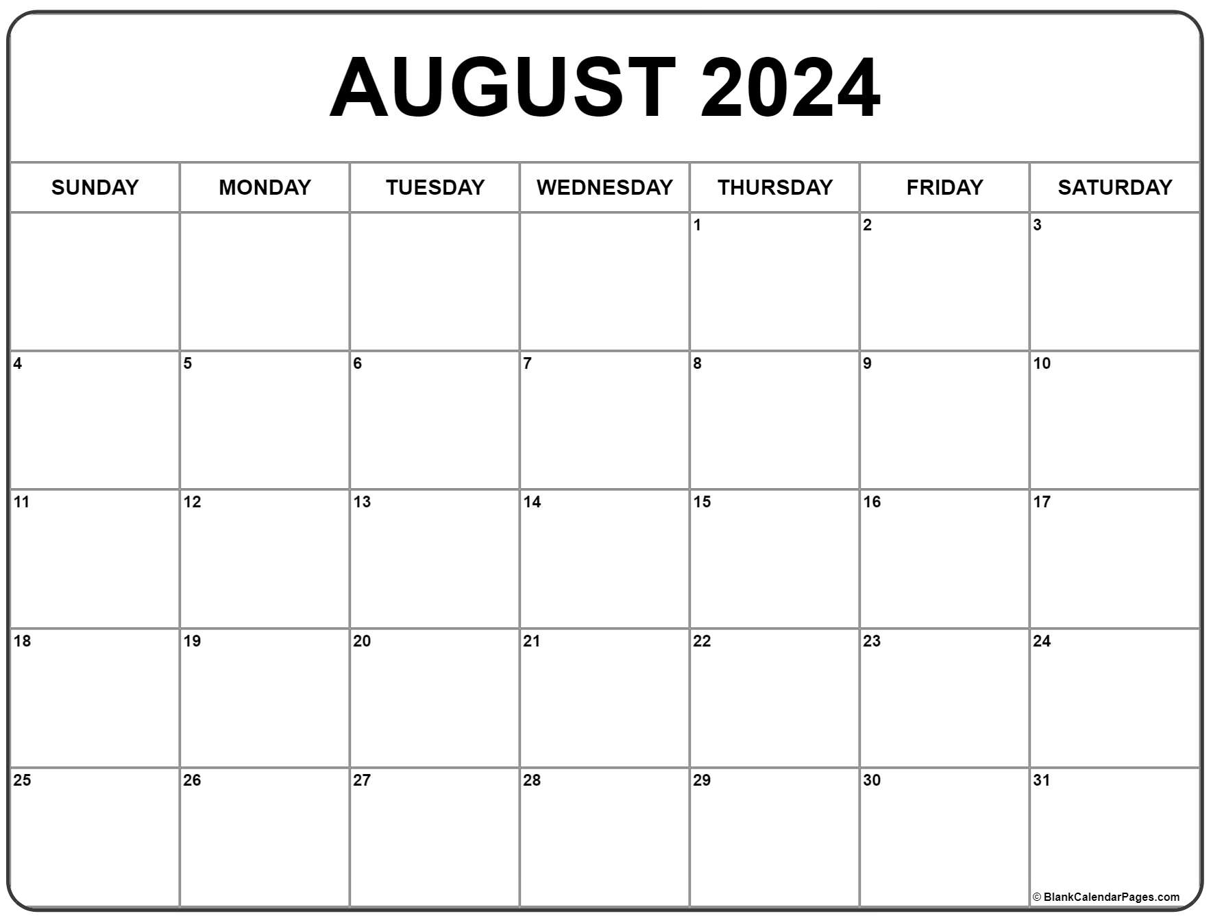 August 2024 Calendar | Free Printable Calendar intended for Free Printable August 2024 Calender