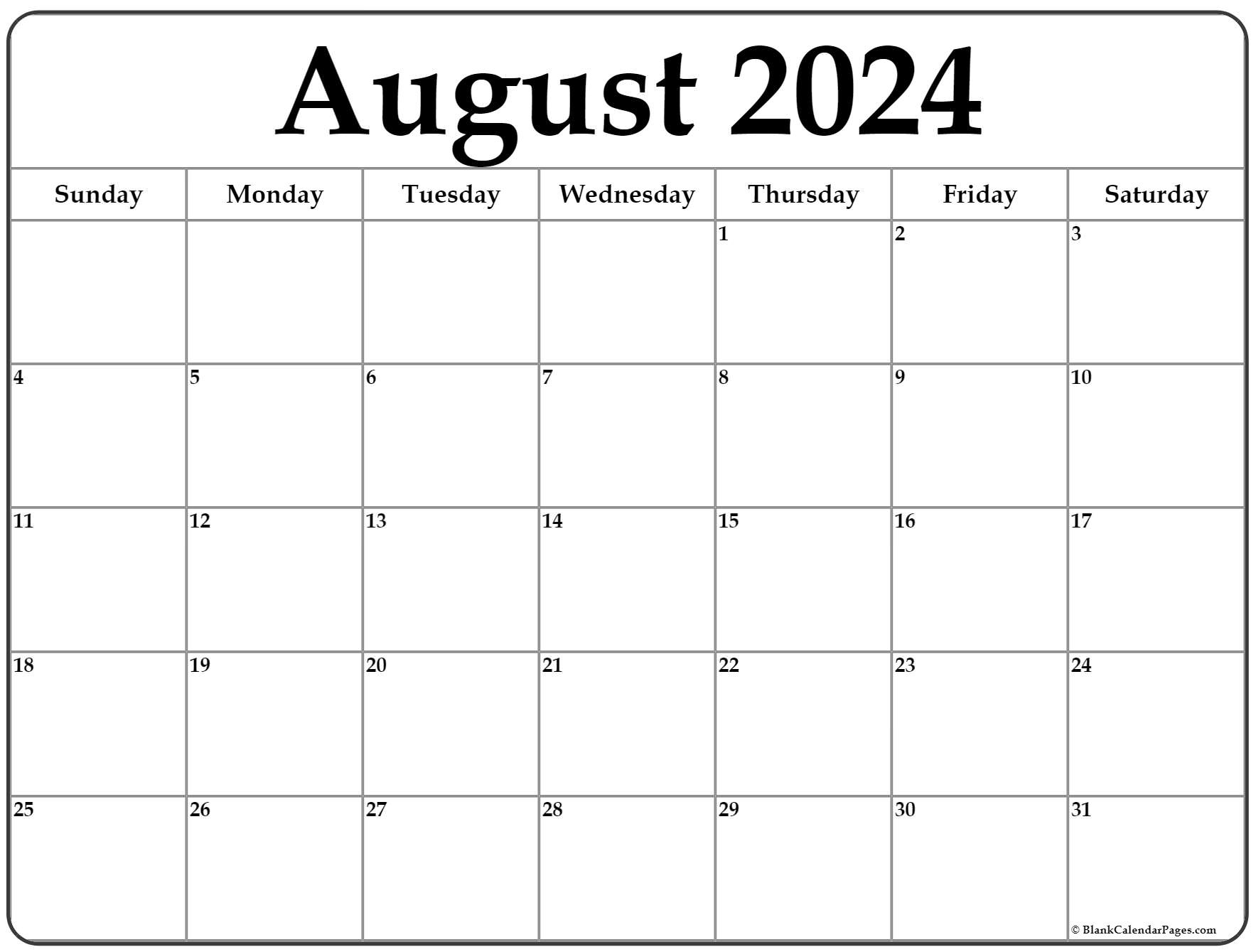 August 2024 Calendar | Free Printable Calendar throughout Free Printable August 2024 Calendar With Lines