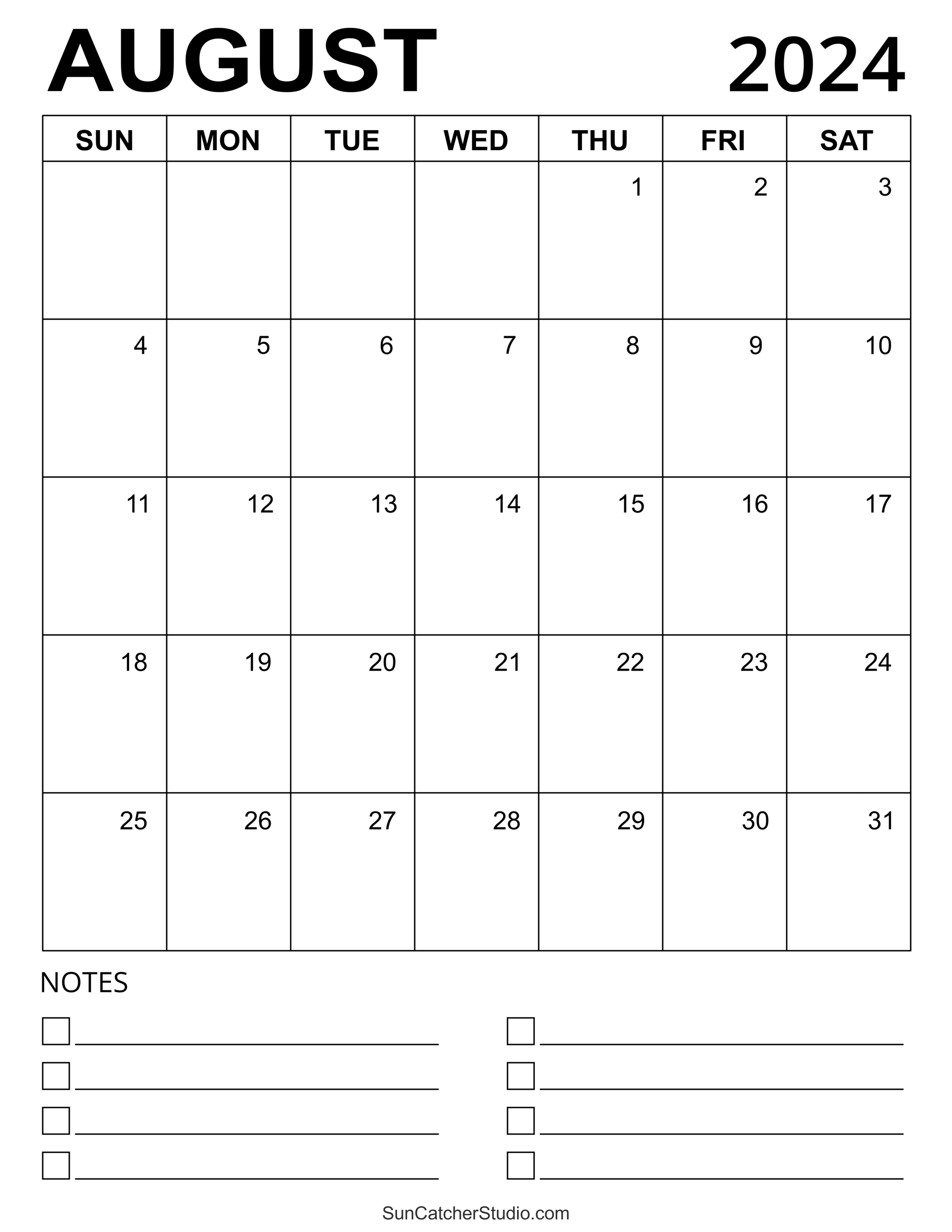 August 2024 Calendar (Free Printable) – Diy Projects, Patterns for Free Printable August 2024 Calendar Portrait