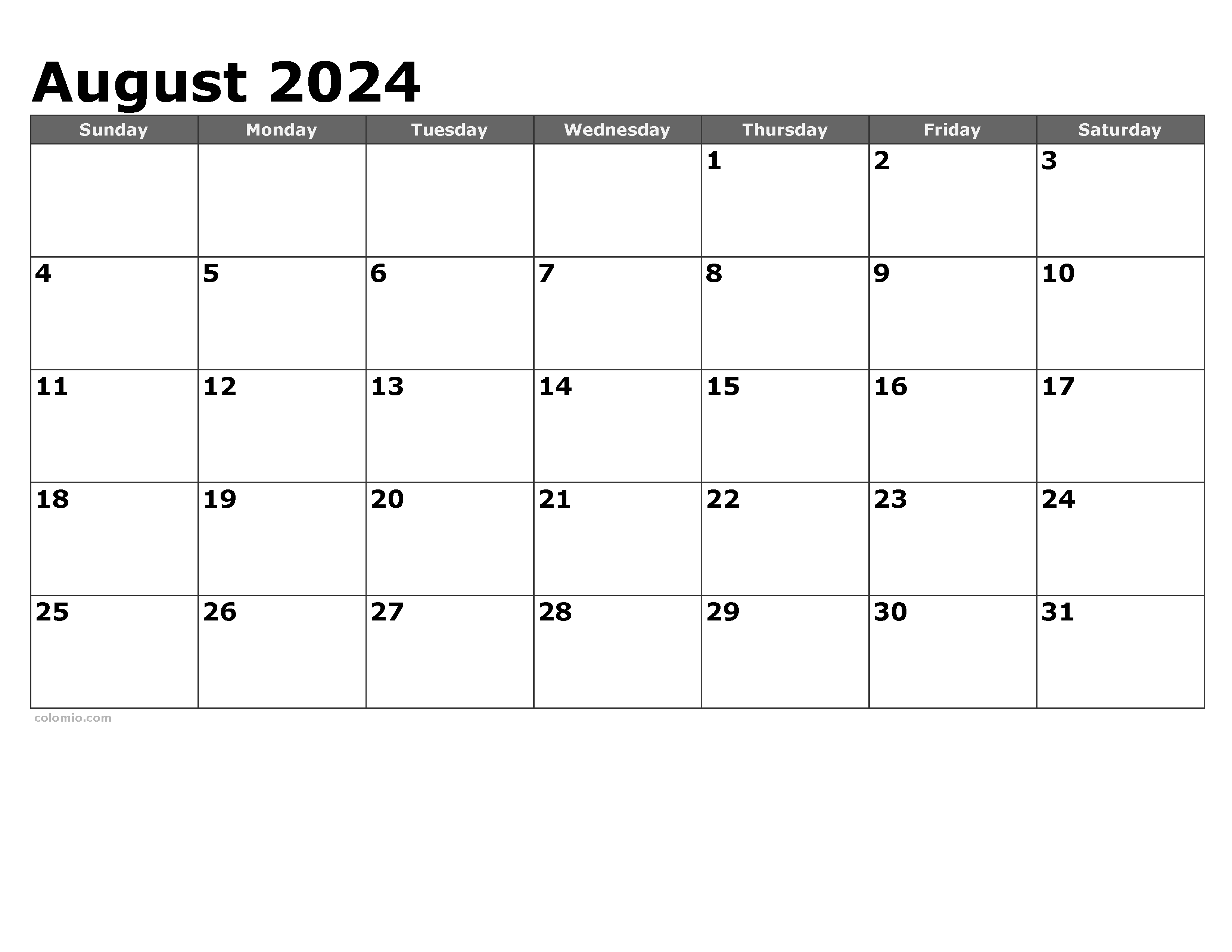 August 2024 Calendar | Free Printable Pdf, Xls And Png with regard to Free Printable Black And White Calendar Aug 2024