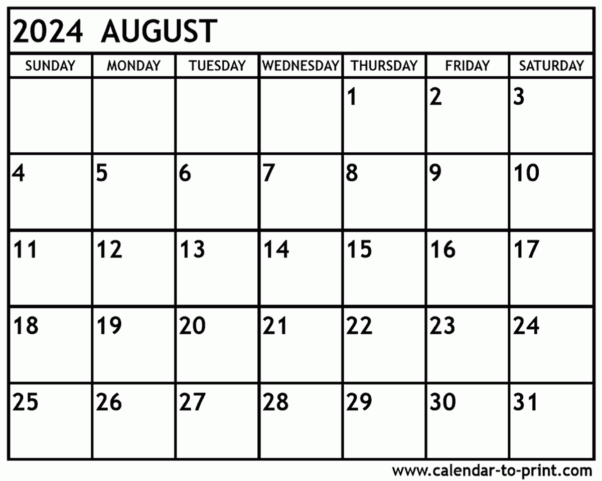 August 2024 Calendar Printable for Free Printable August 2024 Calendar Word