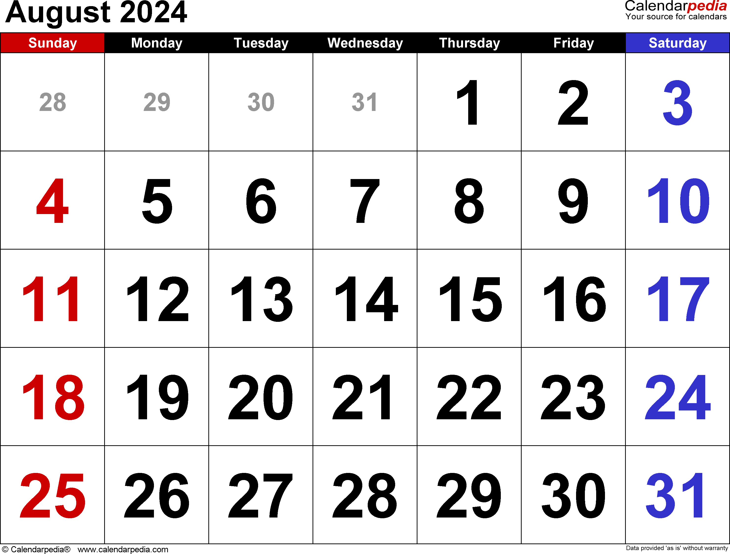August 2024 Calendar | Templates For Word, Excel And Pdf inside Free Printable August 2024 Calendar Landscape