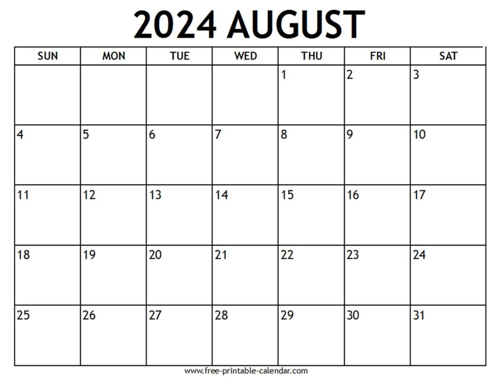 Free Printable Calendar 2024 August With Holidays | Printable Calendar