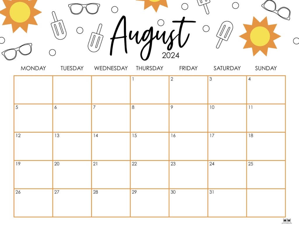 August 2024 Calendars - 50 Free Printables | Printabulls in Free Printable August 2024 Calendar Cute