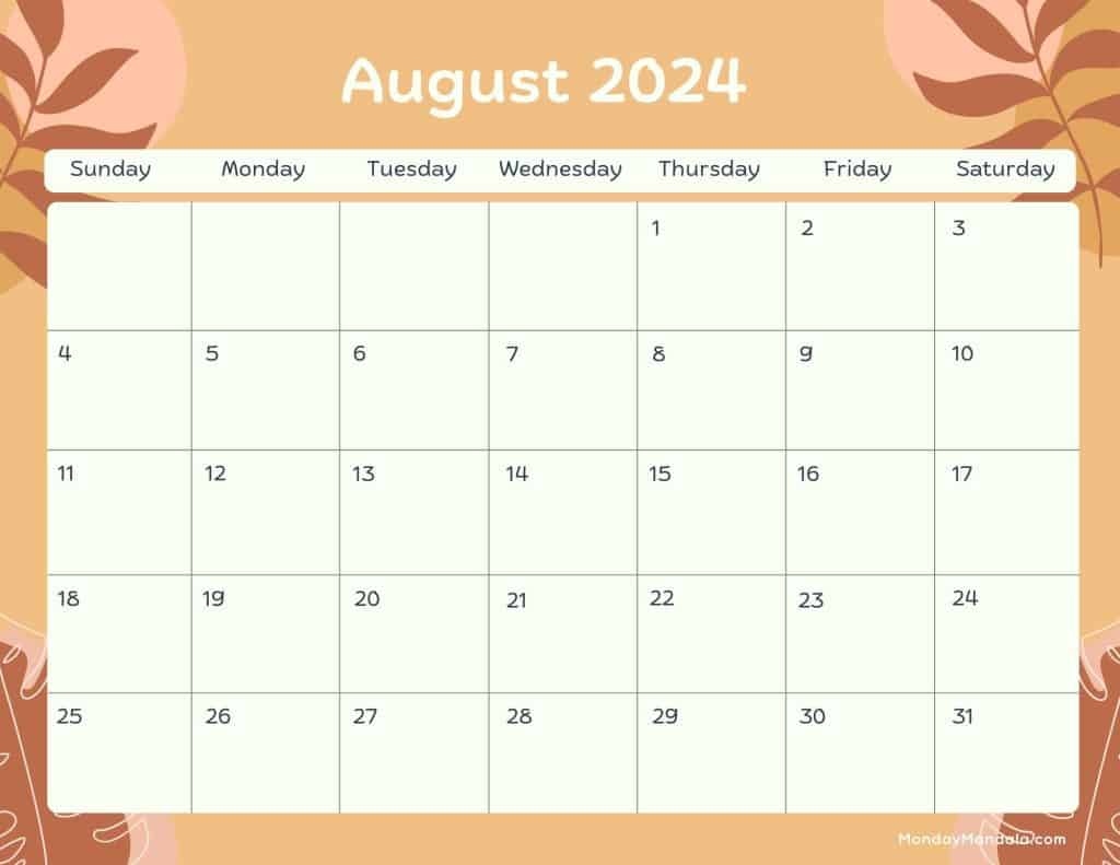 August 2024 Calendars (52 Free Pdf Printables) inside Free Printable August 2024 Calendar Landscape