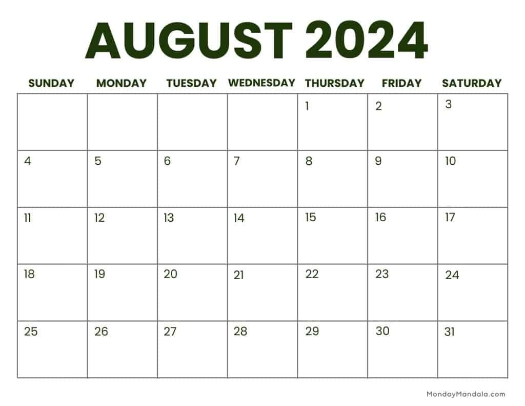 August 2024 Calendars (52 Free Pdf Printables) with Free Printable August 2024 Calendar Landscape