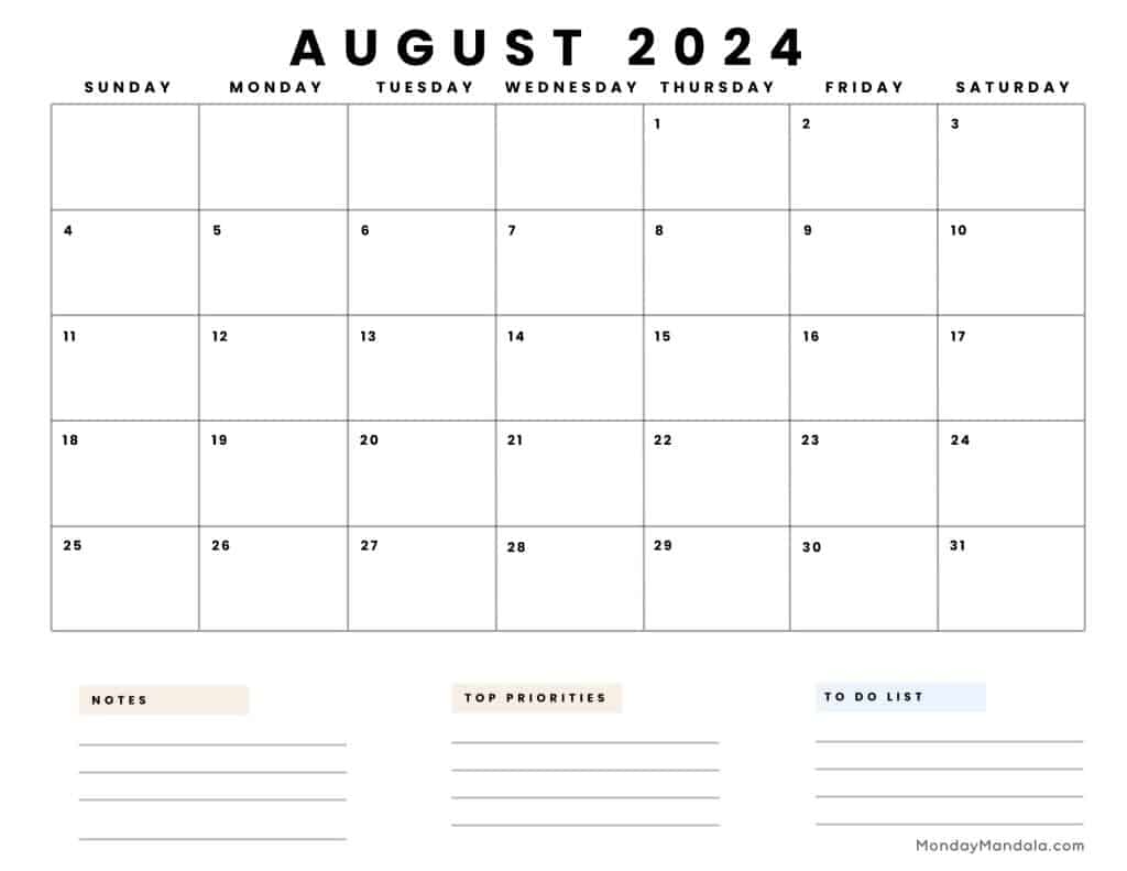 August 2024 Calendars (52 Free Pdf Printables) within Free Printable August 2024 Calendar Landscape