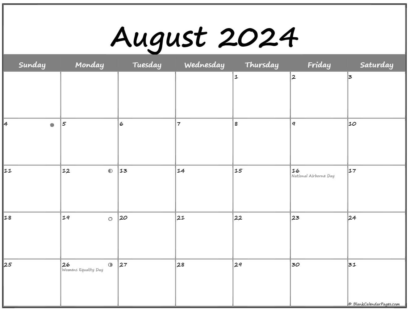 August 2024 Lunar Calendar | Moon Phase Calendar in Free Printable August Lunar Calendar 2024