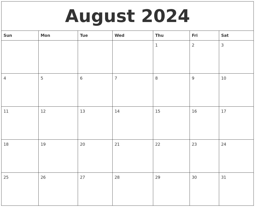 August 2024 Online Printable Calendar - Free Printable 2024 Calendar Pages August