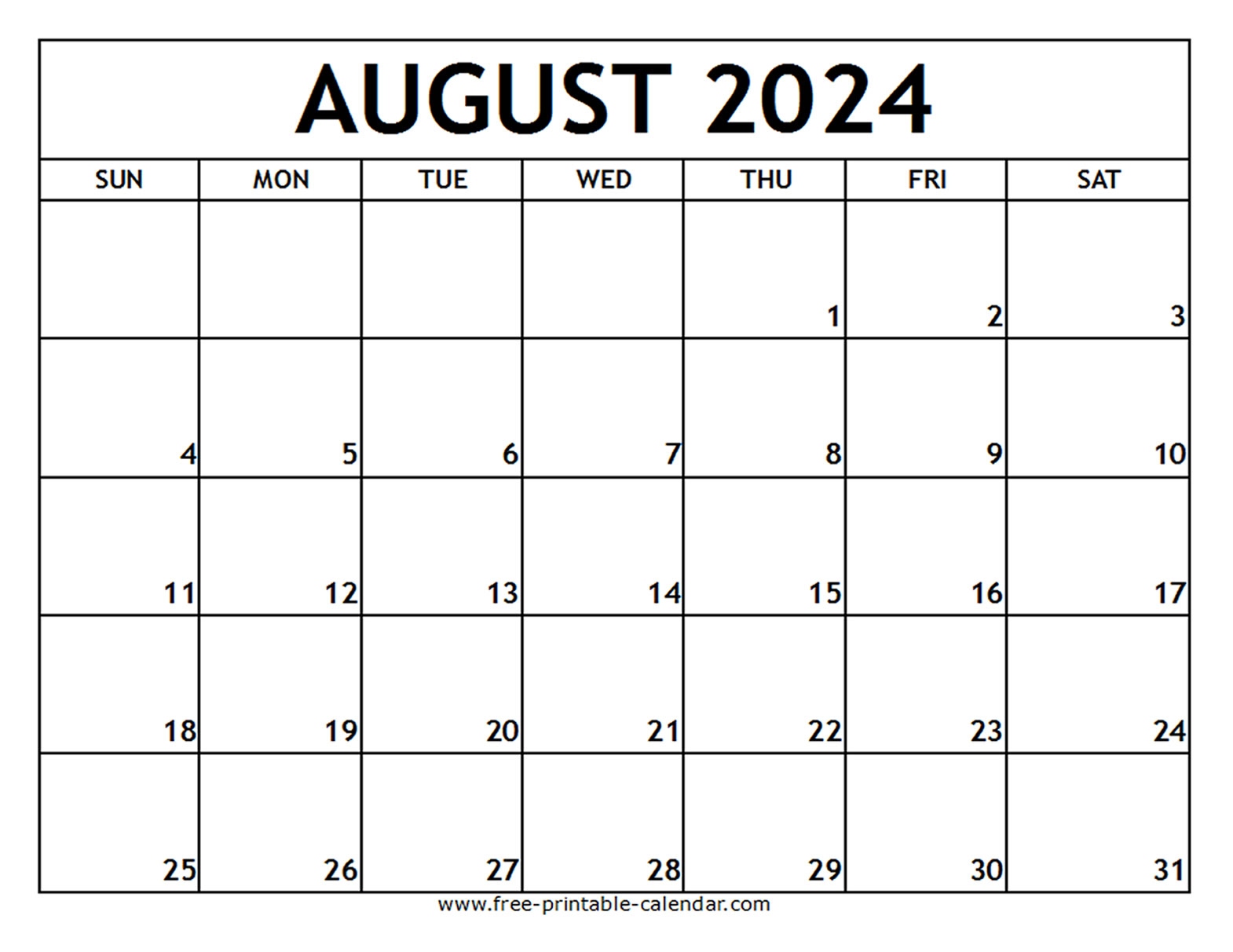 August 2024 Printable Calendar - Free-Printable-Calendar intended for Free Printable August 2024 Blank Calendar