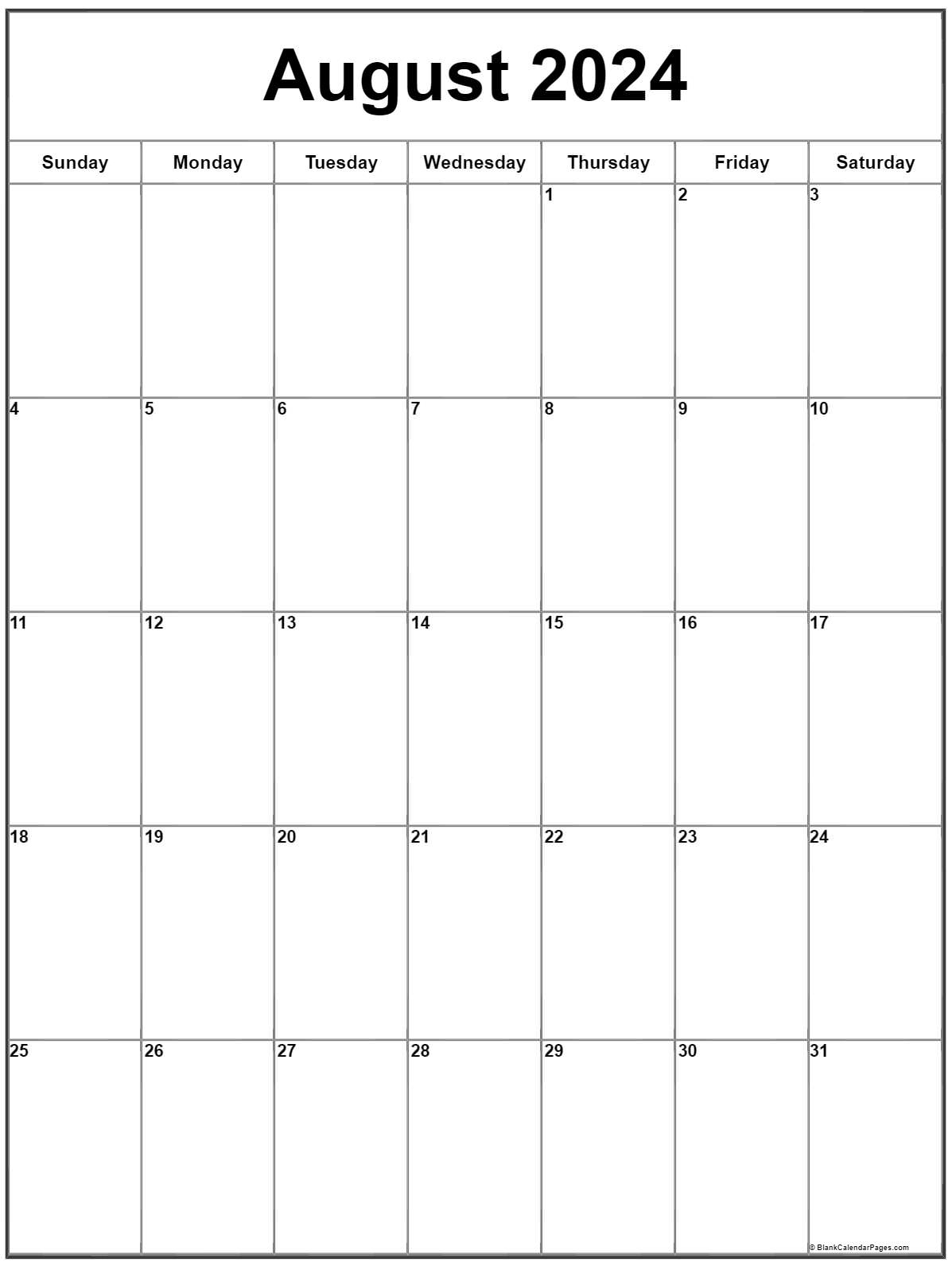August 2024 Vertical Calendar | Portrait pertaining to Free Printable August 2024 Calendar Portrait
