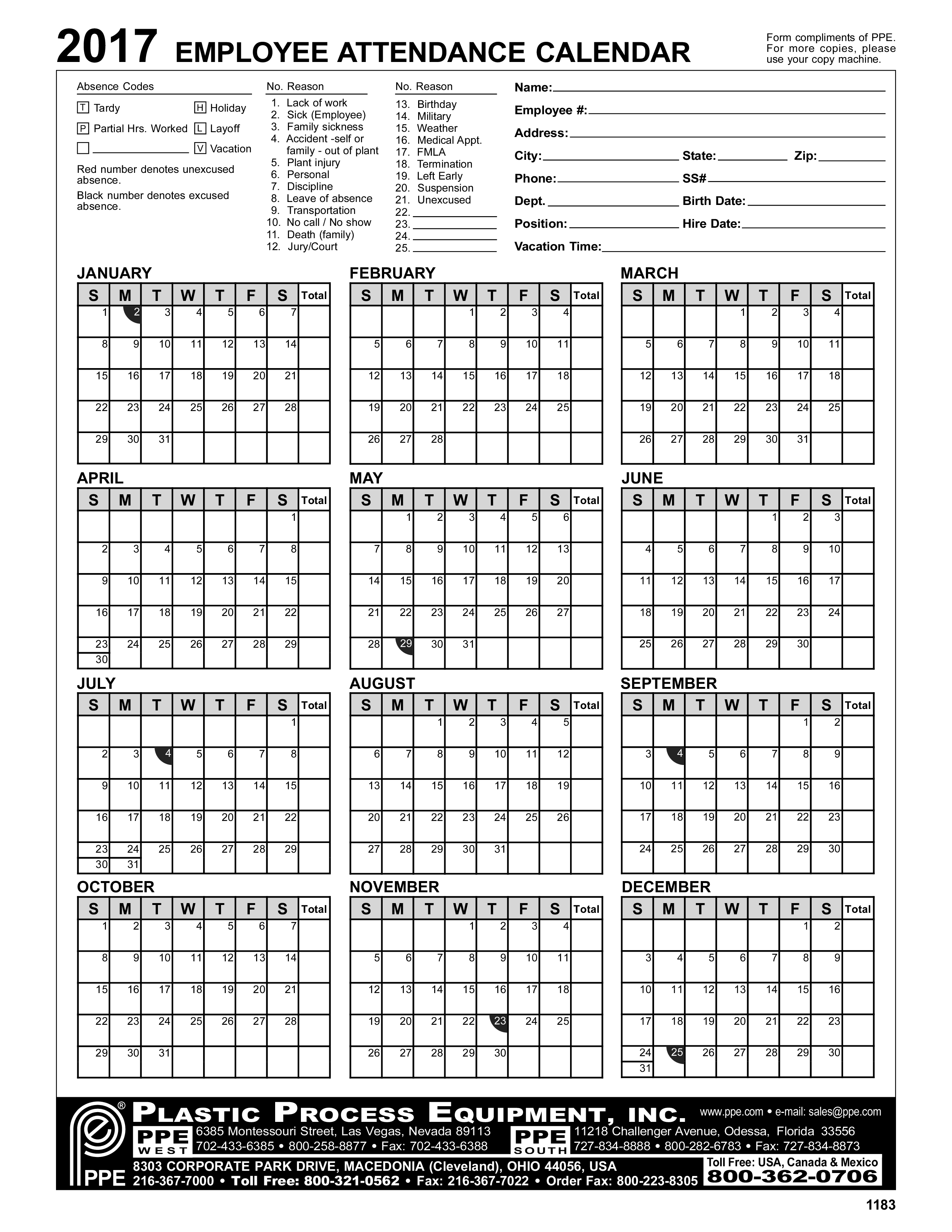 Basic Attendance Calendar Templates At Allbusinesstemplates - Free Printable 2024 Employee Attendance Calendar Ppe