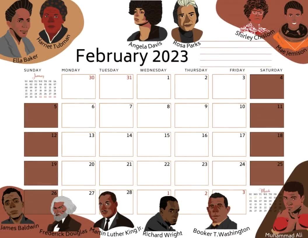 Black History Month, Editable February 2024 Calendar For Black History Bulletin Board, Homeschool Calendar, Instant Download intended for Free Printable Black History Calendar 2024