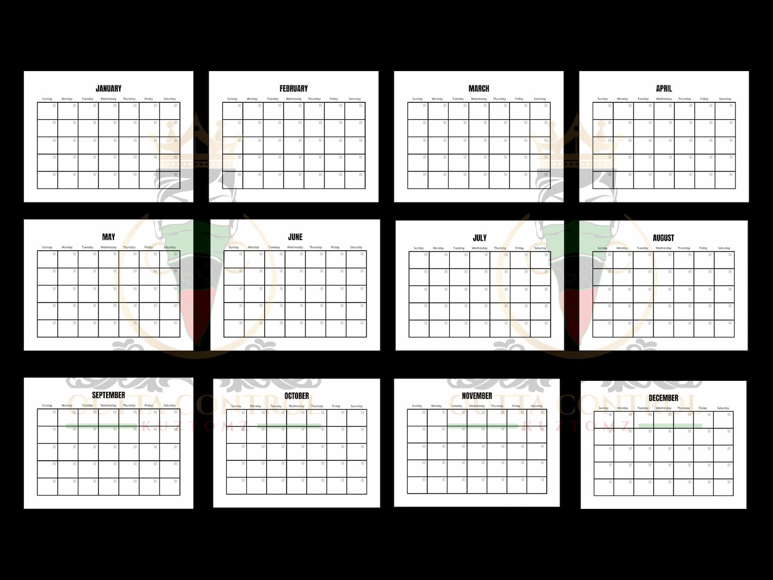 Blank 12 Month Calendar Printable - Free Printable 12 Month Blank Calendar 2024